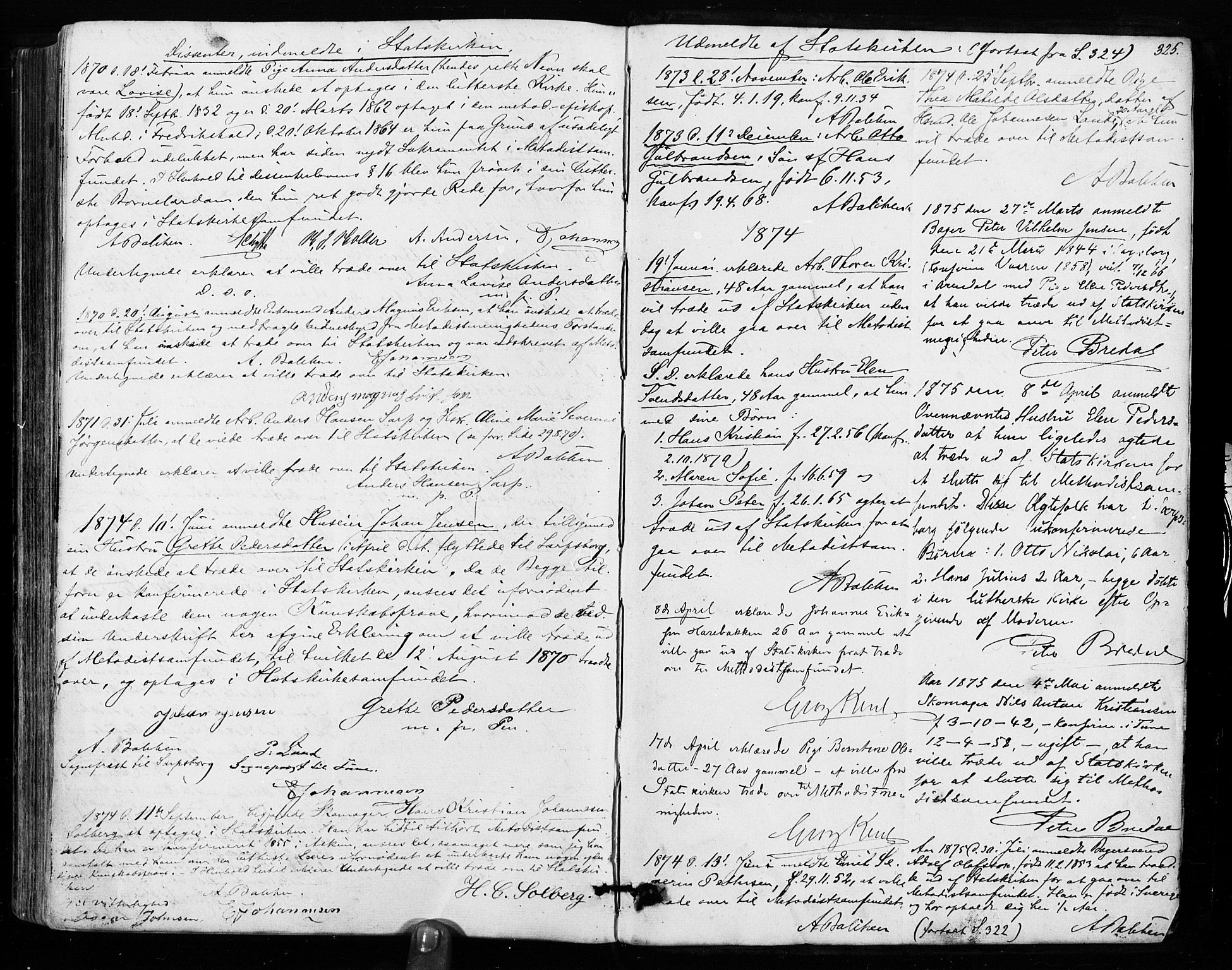 Sarpsborg prestekontor Kirkebøker, AV/SAO-A-2006/F/Fa/L0002: Parish register (official) no. 2, 1869-1877, p. 325
