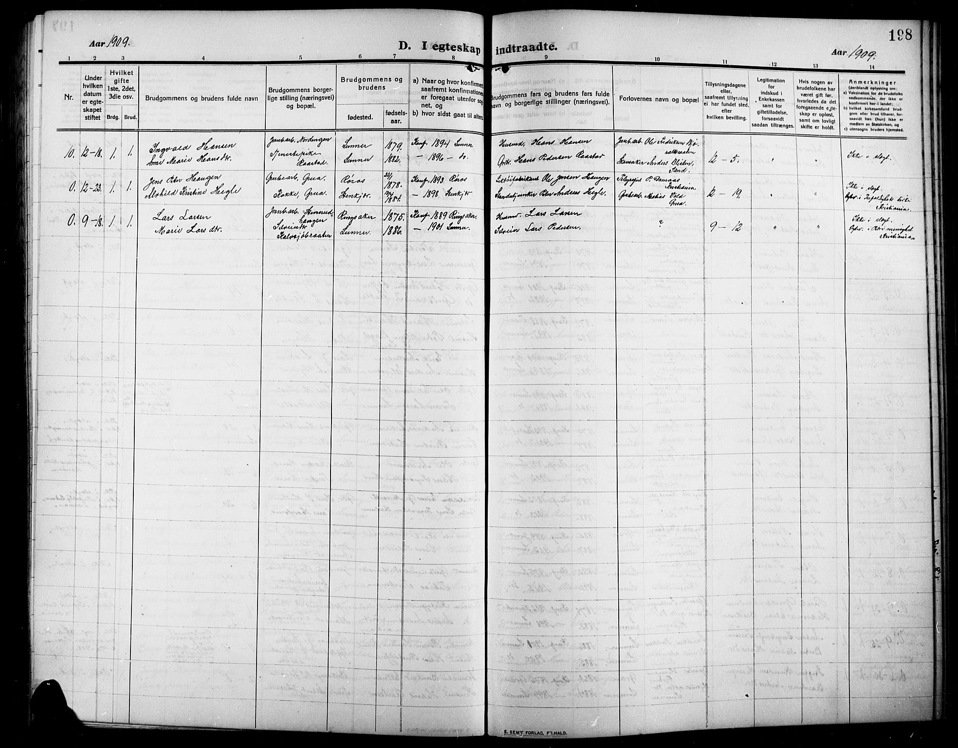 Lunner prestekontor, AV/SAH-PREST-118/H/Ha/Hab/L0001: Parish register (copy) no. 1, 1909-1922, p. 198