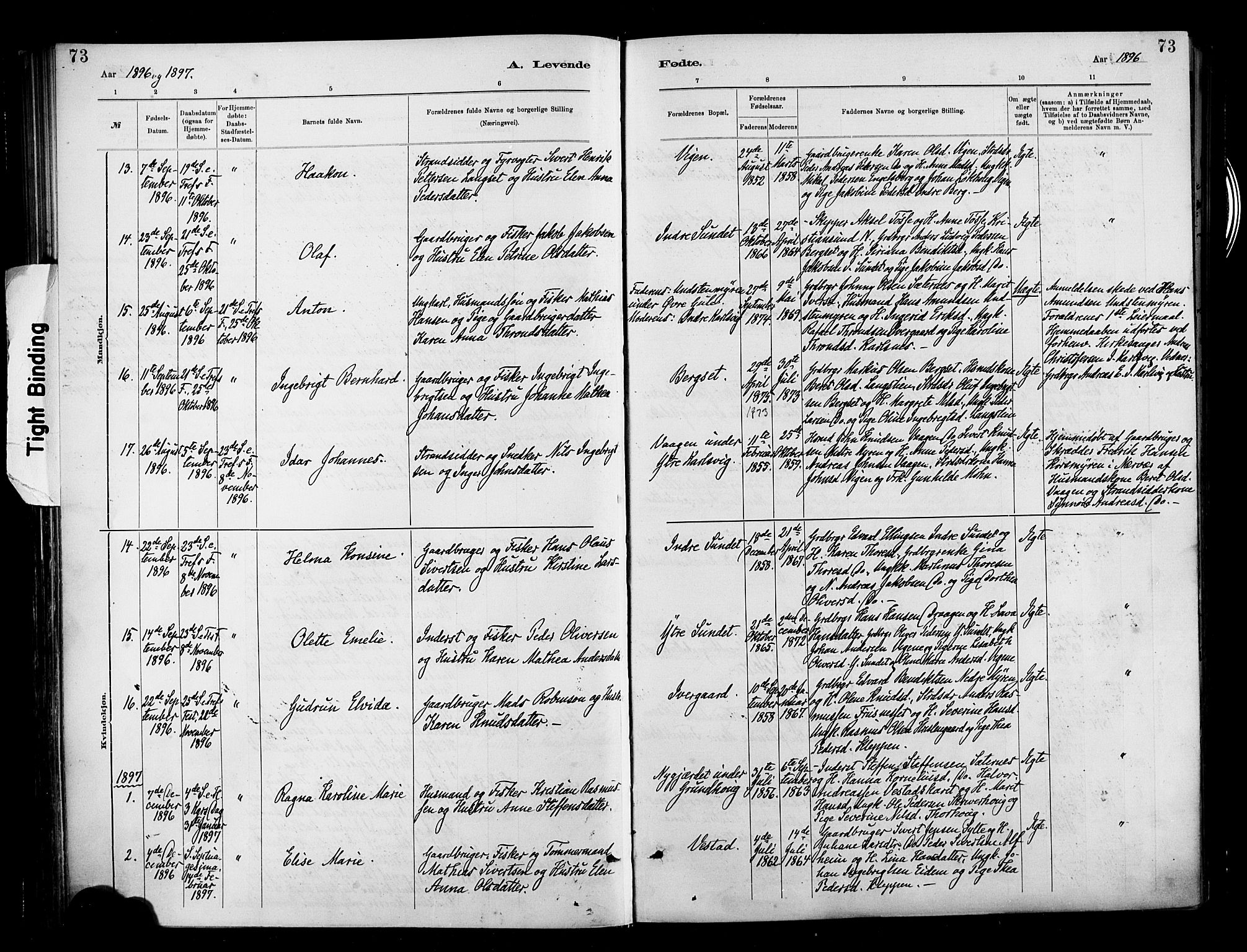 Ministerialprotokoller, klokkerbøker og fødselsregistre - Møre og Romsdal, SAT/A-1454/566/L0769: Parish register (official) no. 566A08, 1881-1903, p. 73
