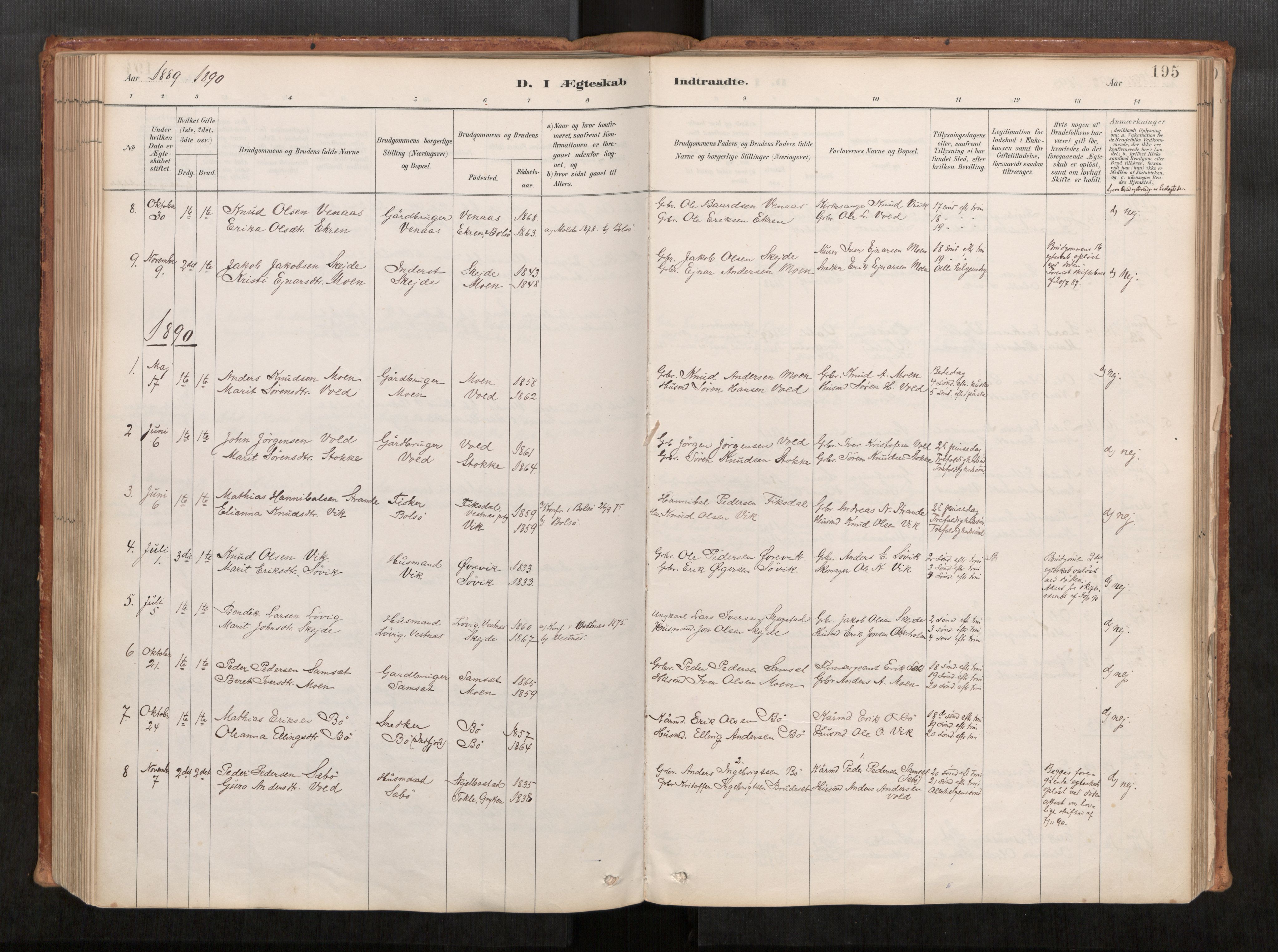 Ministerialprotokoller, klokkerbøker og fødselsregistre - Møre og Romsdal, SAT/A-1454/543/L0568: Parish register (official) no. 543A03, 1885-1915, p. 195