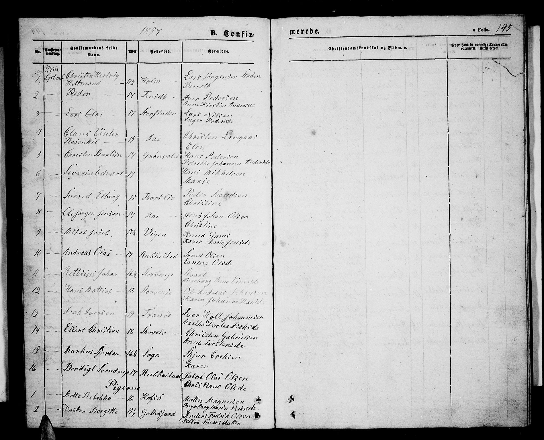 Tranøy sokneprestkontor, SATØ/S-1313/I/Ia/Iab/L0002klokker: Parish register (copy) no. 2, 1847-1860, p. 145