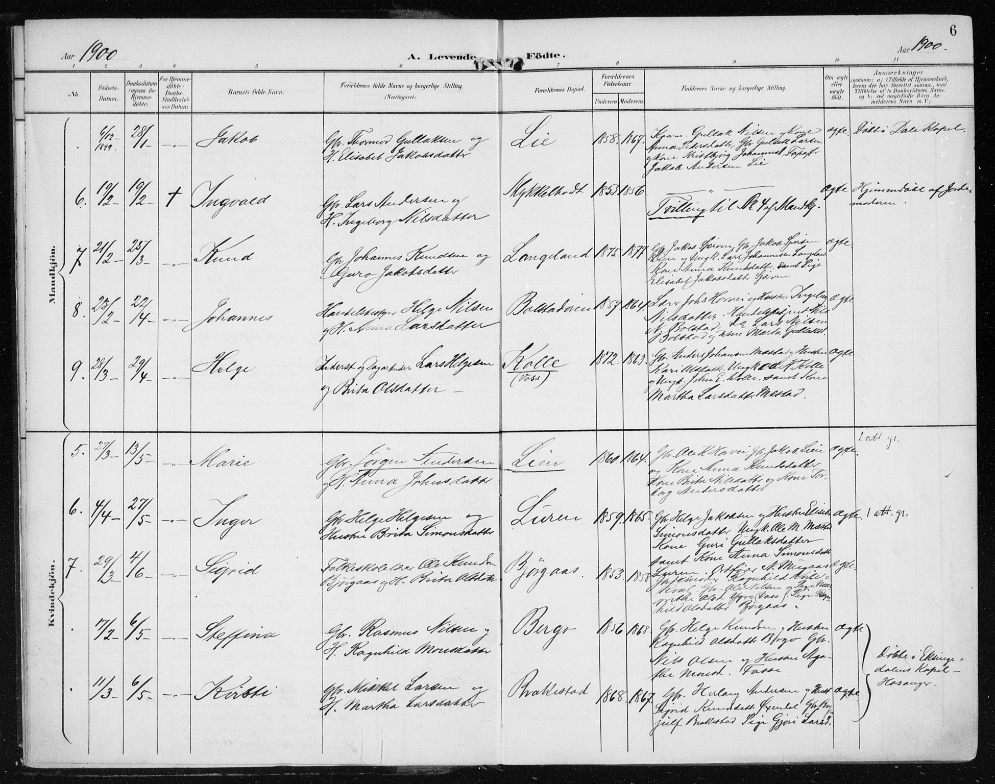 Evanger sokneprestembete, SAB/A-99924: Parish register (official) no. A  3, 1900-1930, p. 6