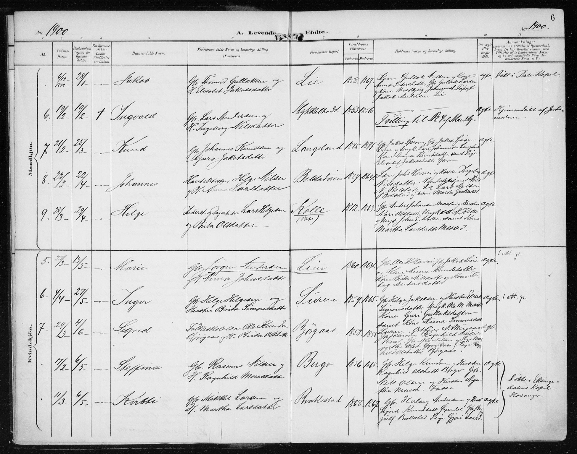 Evanger sokneprestembete, AV/SAB-A-99924: Parish register (official) no. A  3, 1900-1930, p. 6