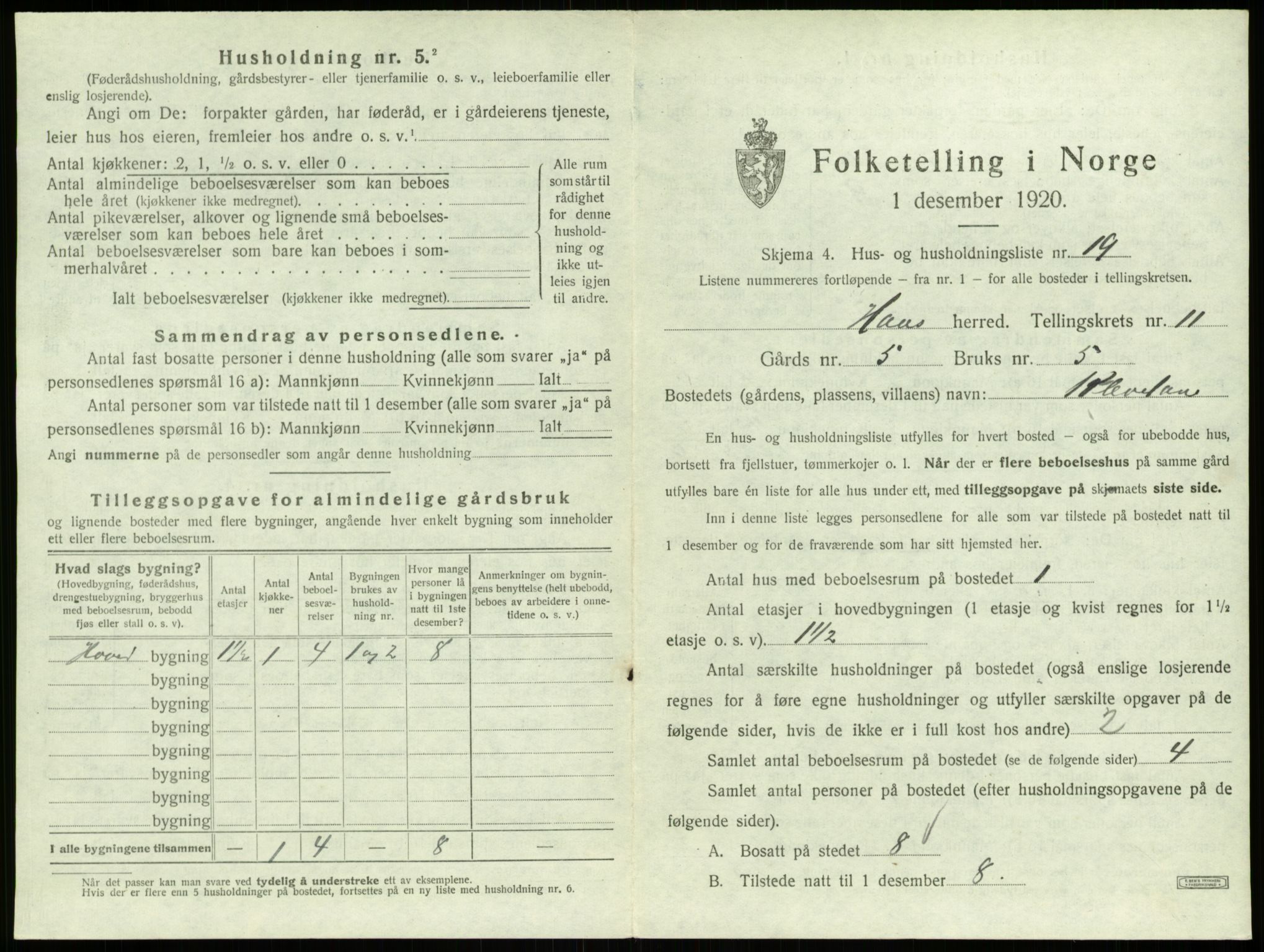 SAB, 1920 census for Haus, 1920, p. 849