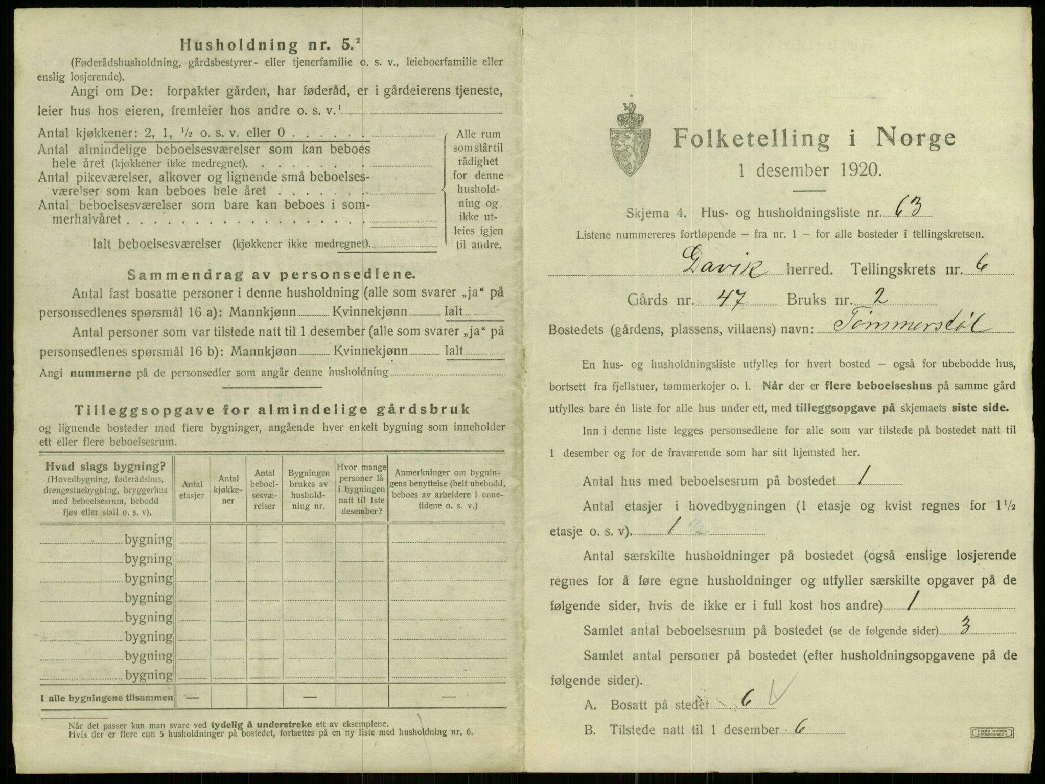 SAB, 1920 census for Davik, 1920, p. 533