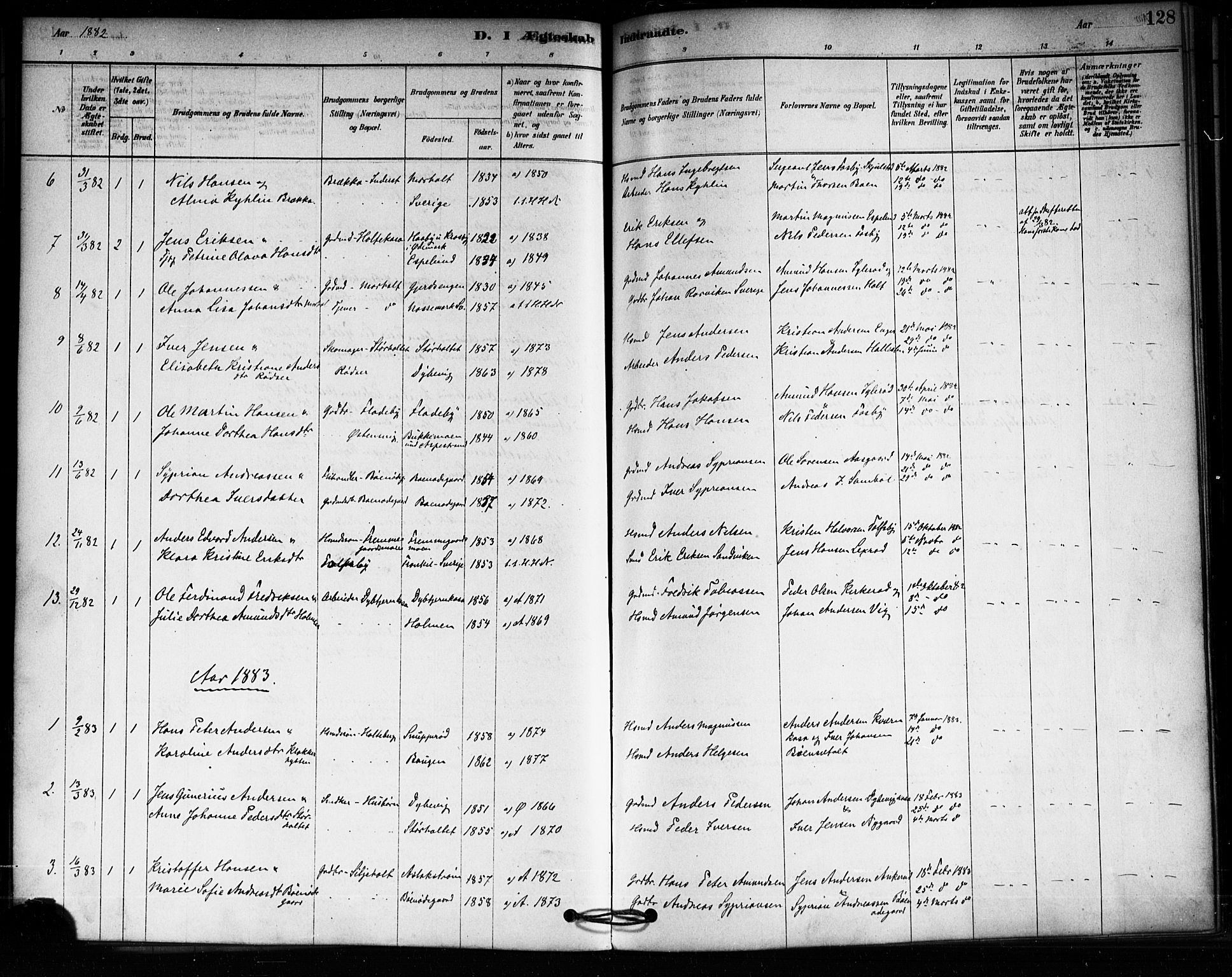 Aremark prestekontor Kirkebøker, SAO/A-10899/F/Fa/L0005: Parish register (official) no. I 5, 1878-1897, p. 128