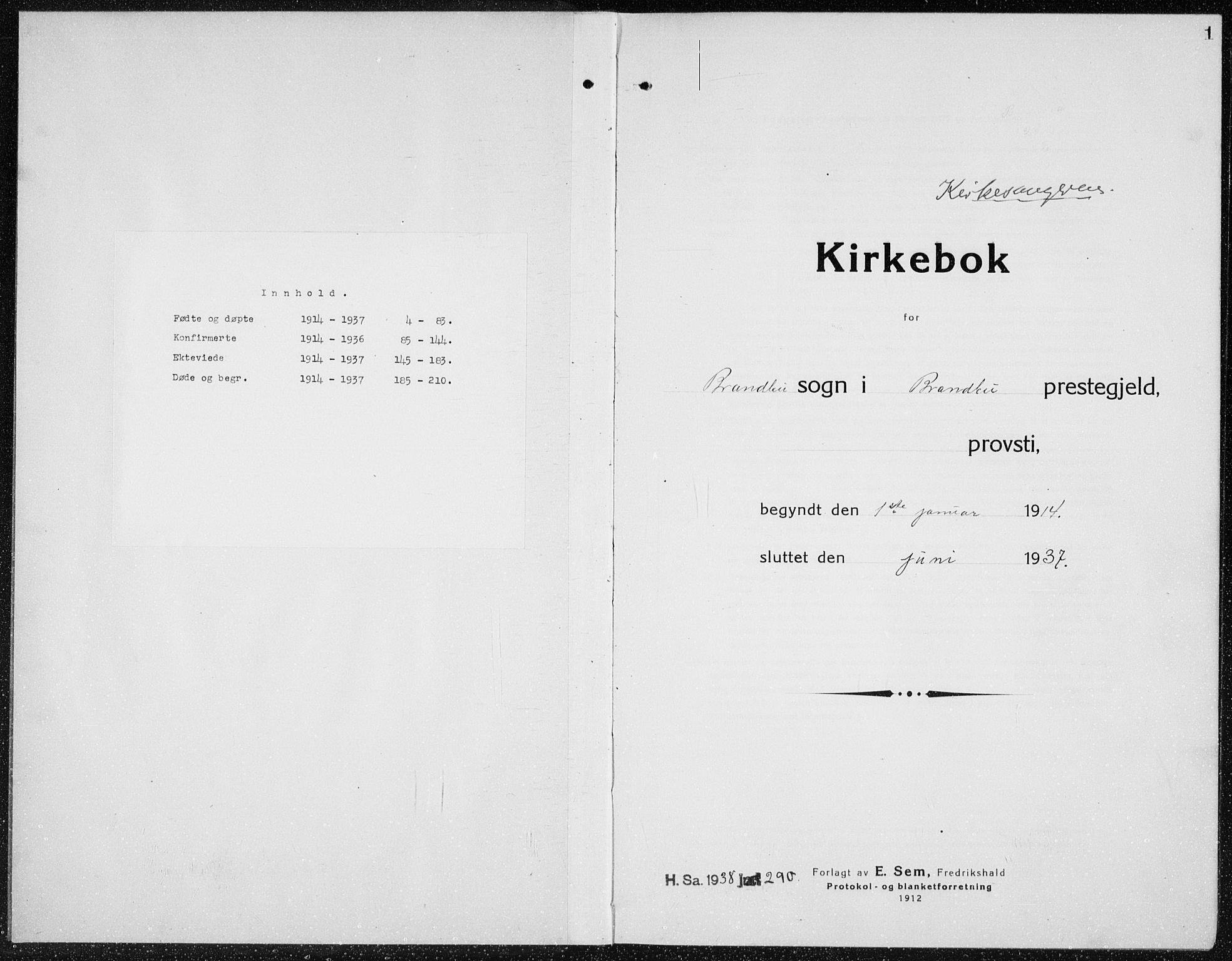 Brandbu prestekontor, AV/SAH-PREST-114/H/Ha/Hab/L0001: Parish register (copy) no. 1, 1914-1937, p. 1
