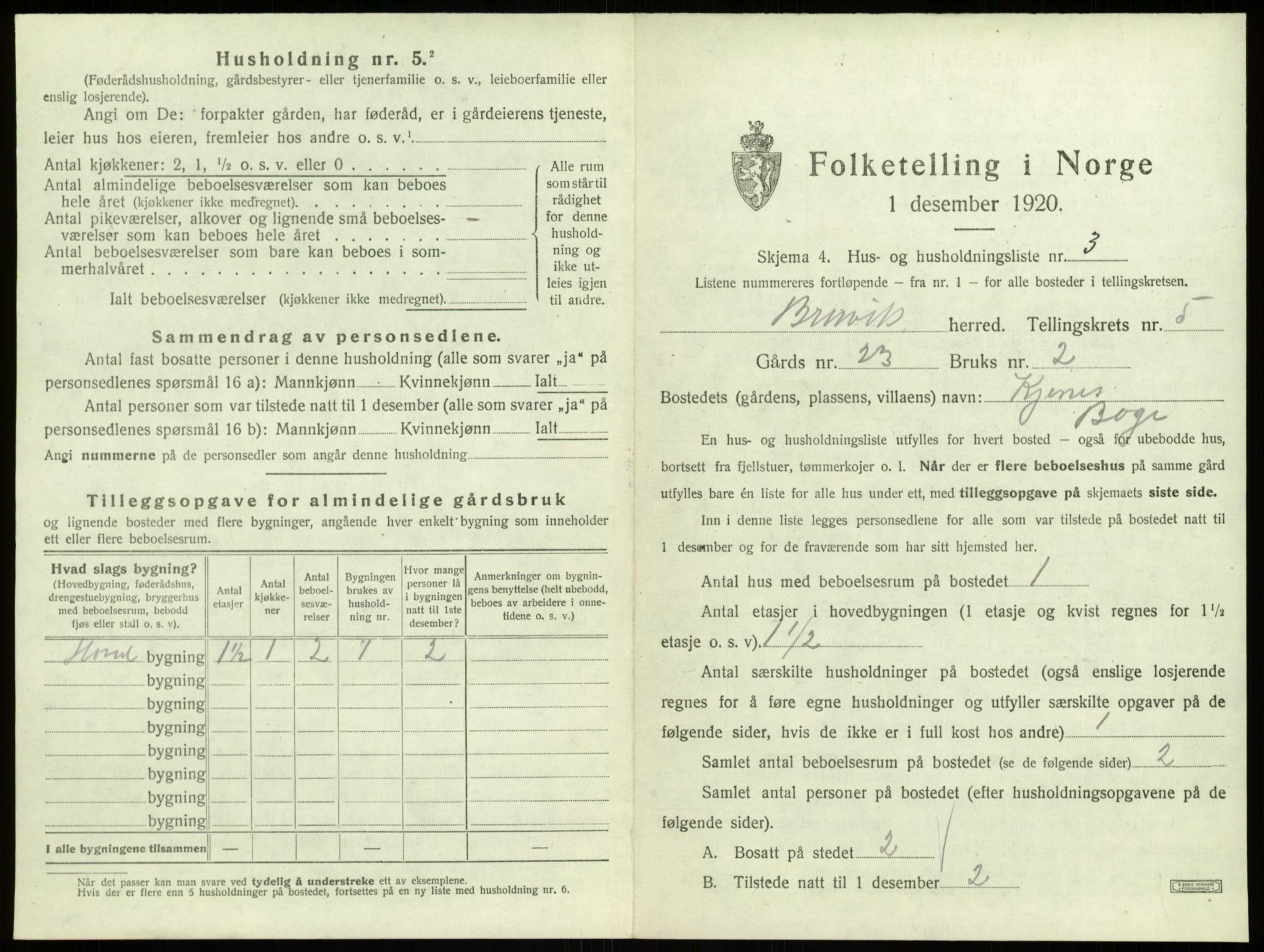 SAB, 1920 census for Bruvik, 1920, p. 275