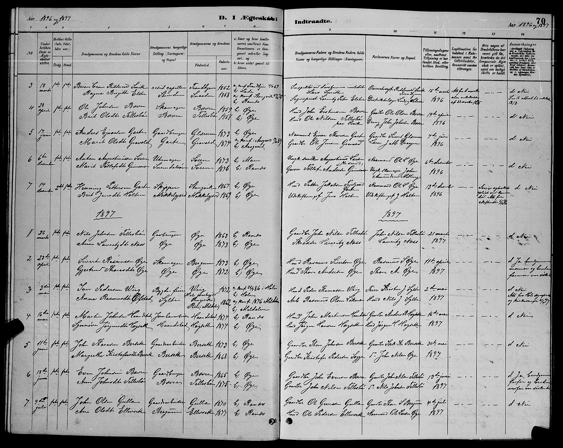 Ministerialprotokoller, klokkerbøker og fødselsregistre - Møre og Romsdal, AV/SAT-A-1454/595/L1052: Parish register (copy) no. 595C04, 1885-1900, p. 70