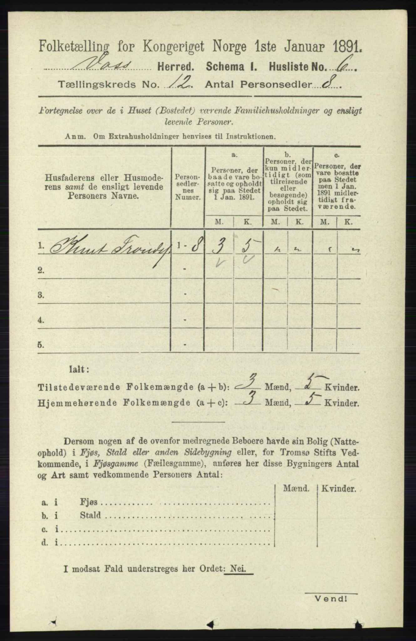 RA, 1891 census for 1235 Voss, 1891, p. 6421