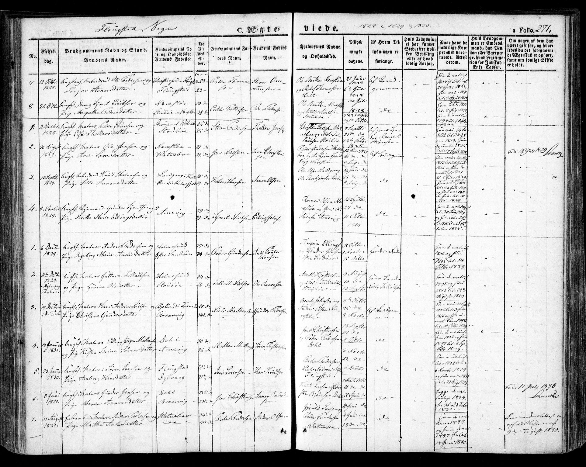 Dypvåg sokneprestkontor, SAK/1111-0007/F/Fa/Faa/L0004: Parish register (official) no. A 4, 1824-1840, p. 271