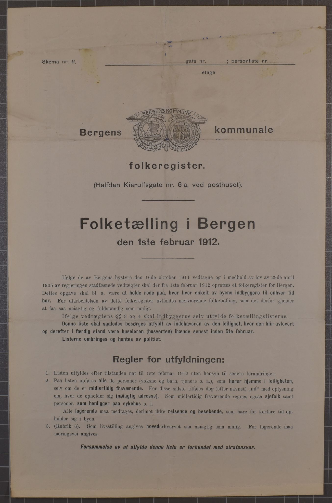 SAB, Municipal Census 1912 for Bergen, 1912, p. 173