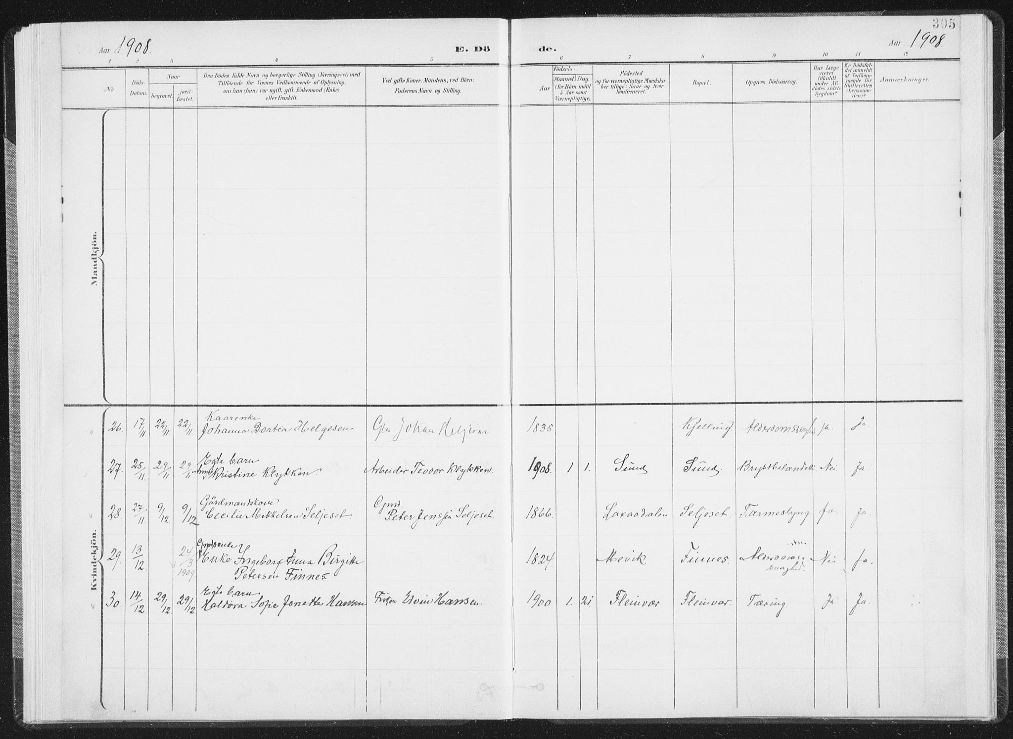 Ministerialprotokoller, klokkerbøker og fødselsregistre - Nordland, AV/SAT-A-1459/805/L0103: Parish register (official) no. 805A08II, 1900-1909, p. 305