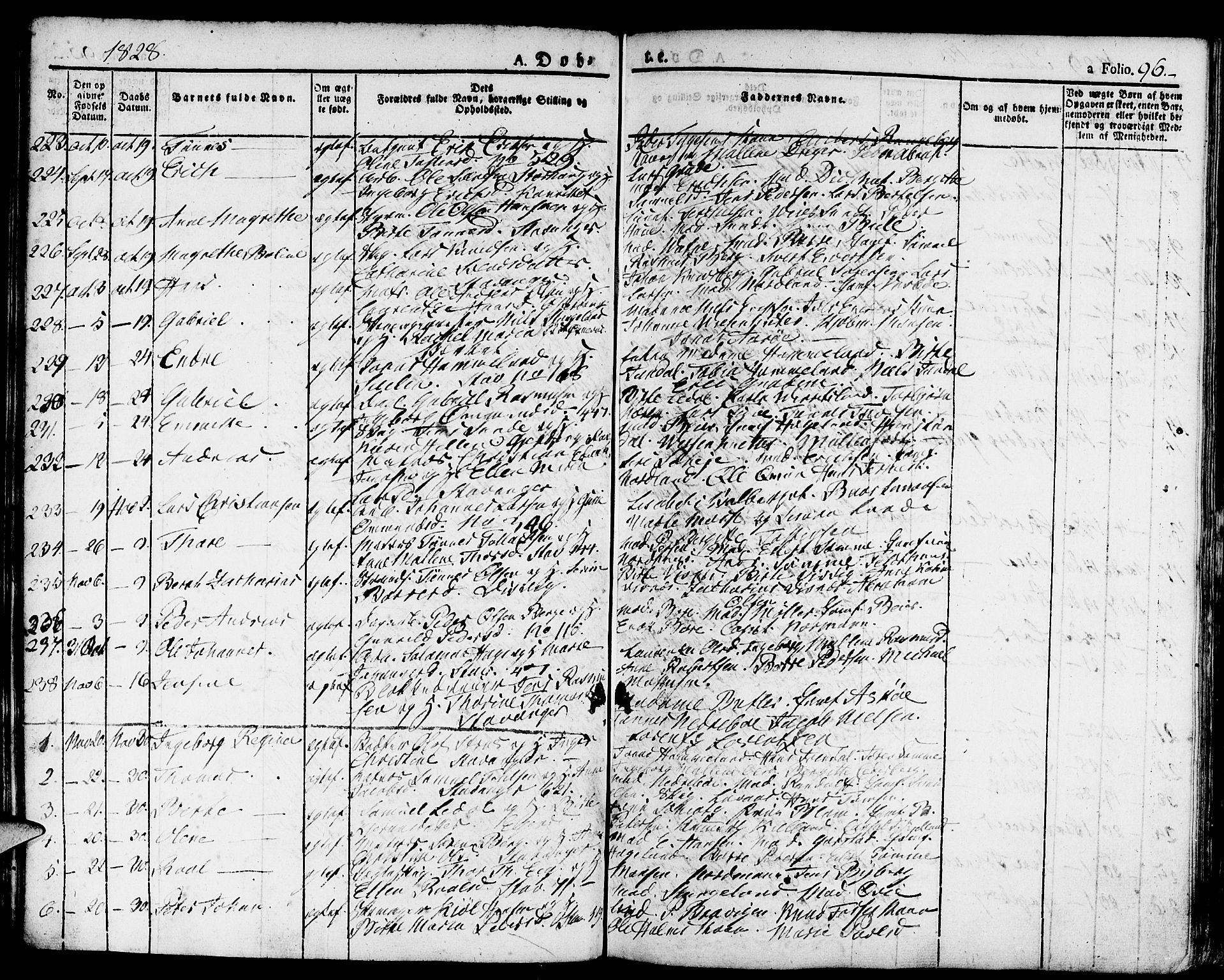 Domkirken sokneprestkontor, SAST/A-101812/001/30/30BA/L0009: Parish register (official) no. A 9, 1821-1832, p. 96