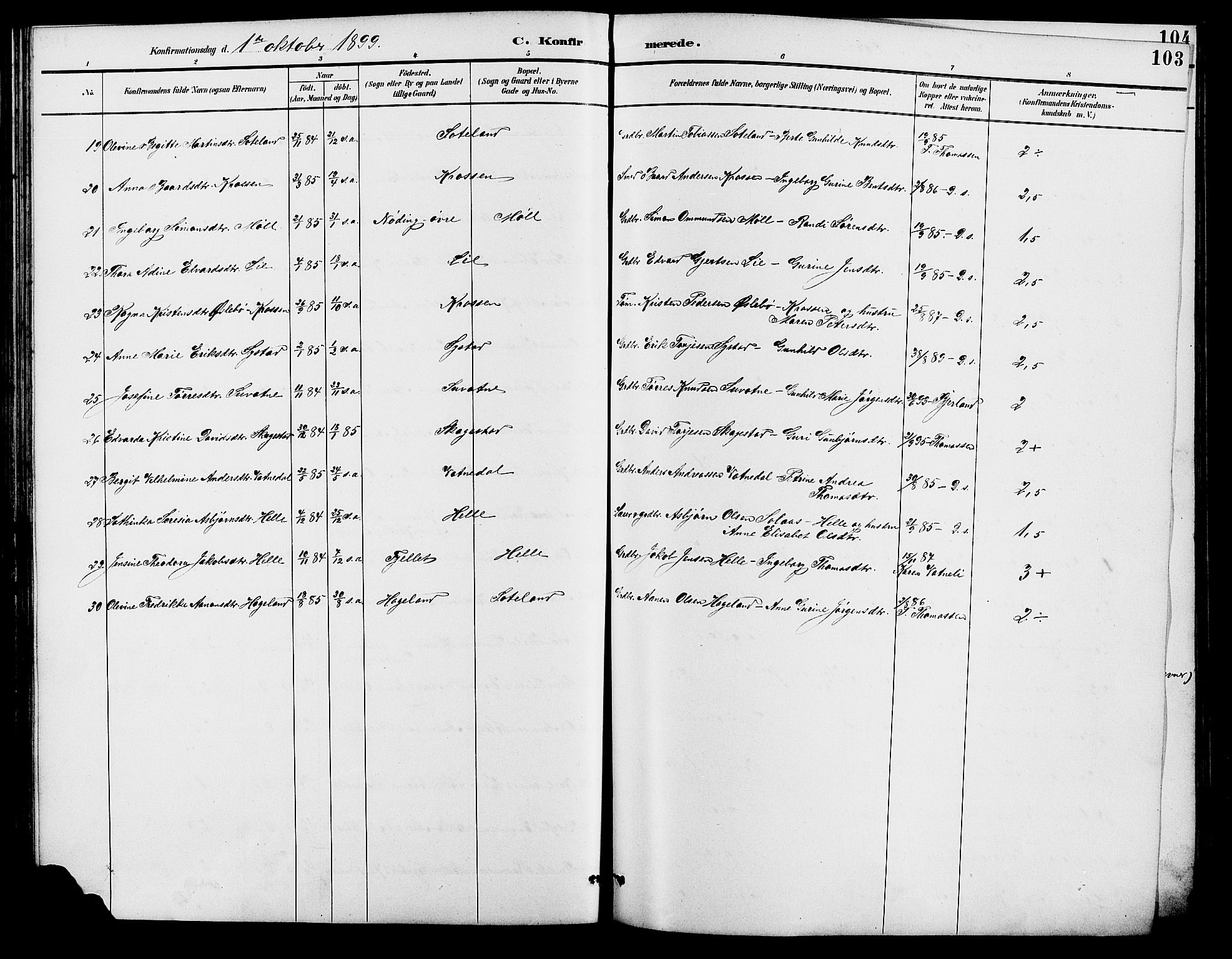 Holum sokneprestkontor, SAK/1111-0022/F/Fb/Fba/L0005: Parish register (copy) no. B 5, 1891-1909, p. 103