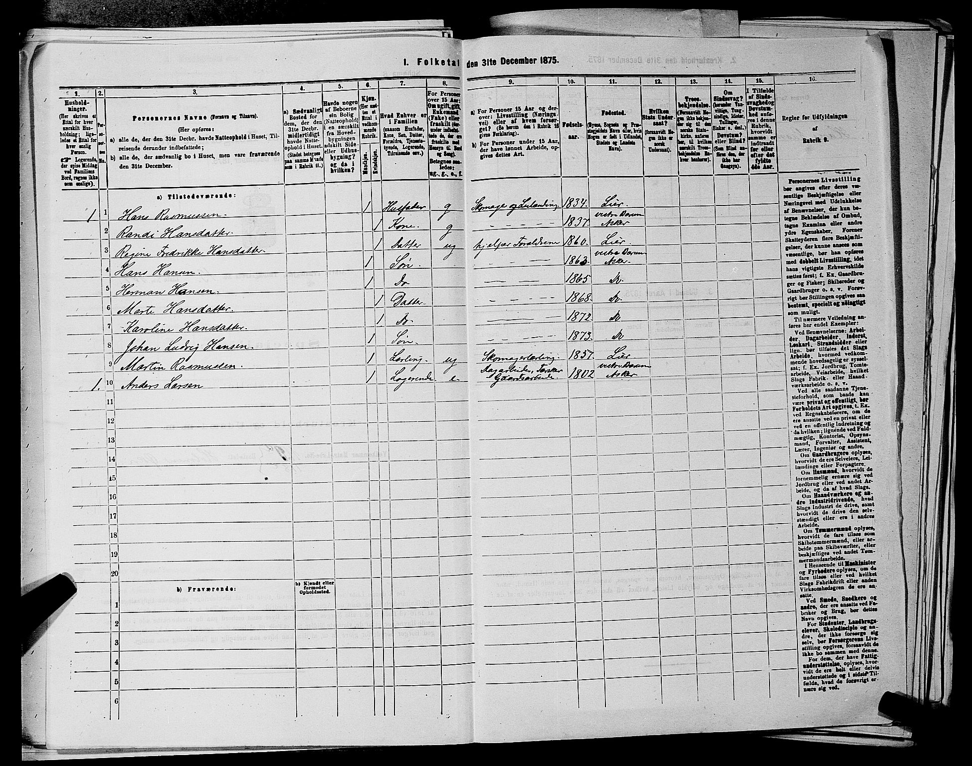 RA, 1875 census for 0220P Asker, 1875, p. 2501