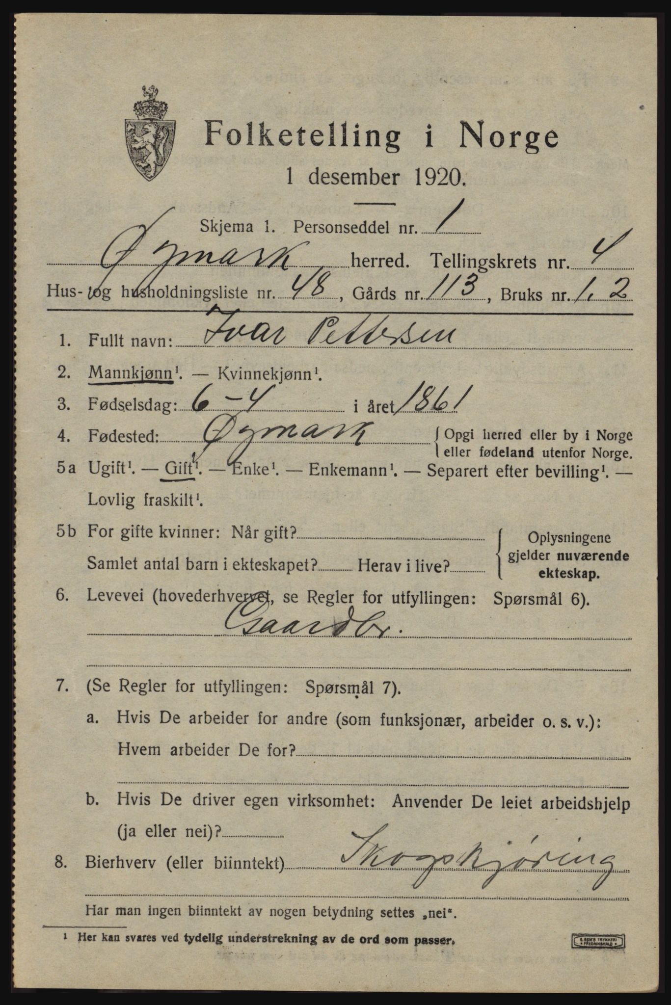 SAO, 1920 census for Øymark, 1920, p. 3551