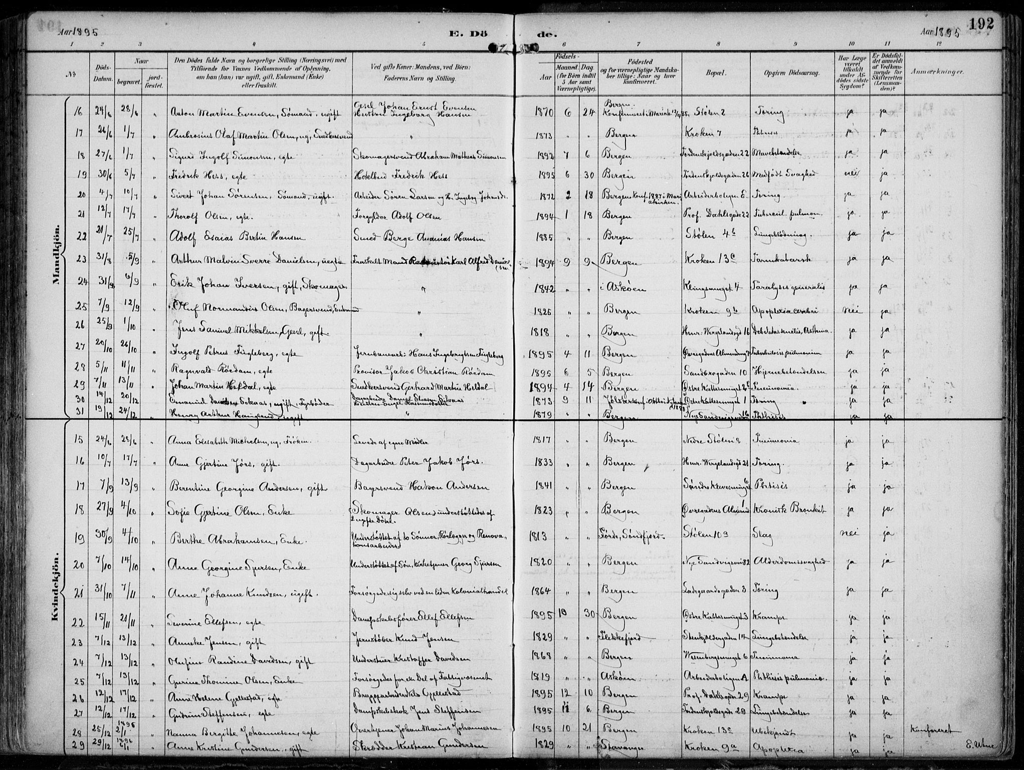 Mariakirken Sokneprestembete, AV/SAB-A-76901/H/Hab/L0005: Parish register (copy) no. A 5, 1893-1913, p. 192