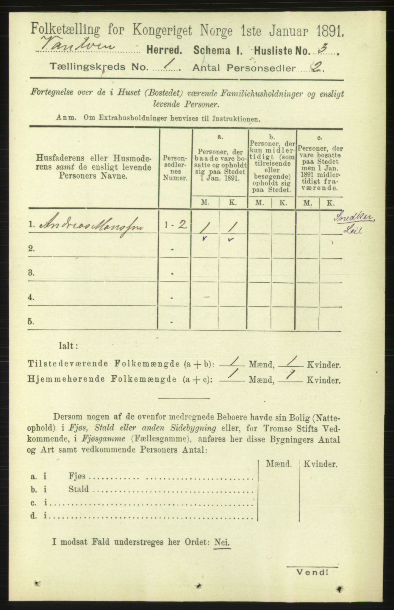 RA, 1891 census for 1511 Vanylven, 1891, p. 23