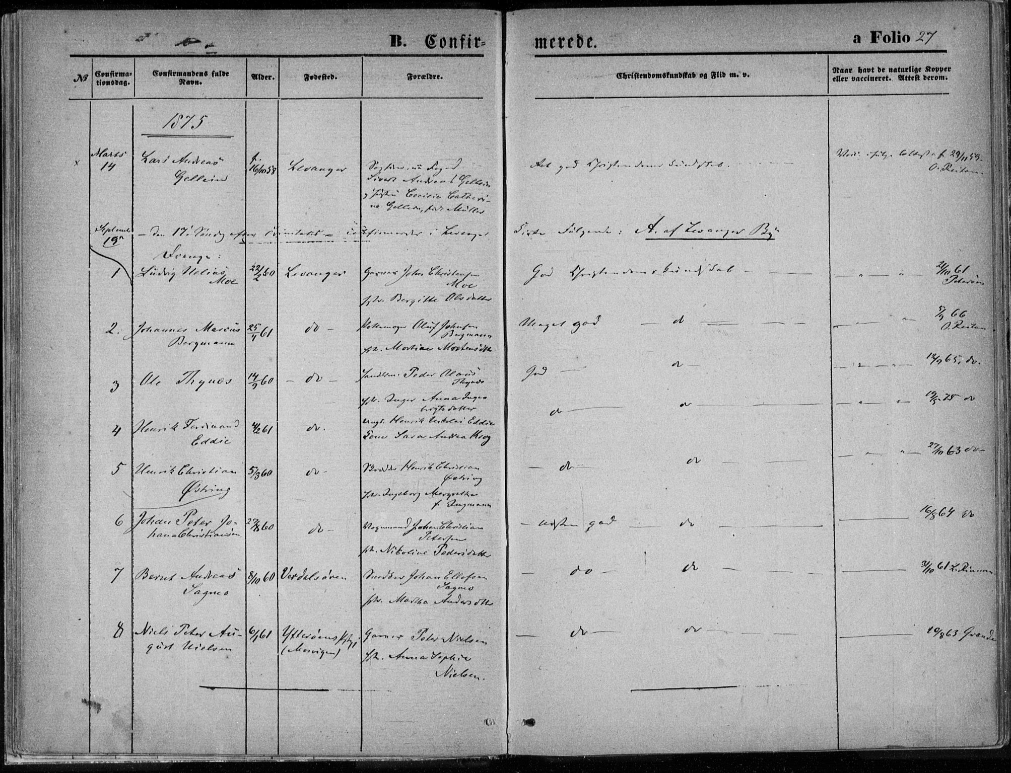 Ministerialprotokoller, klokkerbøker og fødselsregistre - Nord-Trøndelag, SAT/A-1458/720/L0187: Parish register (official) no. 720A04 /1, 1875-1879, p. 27