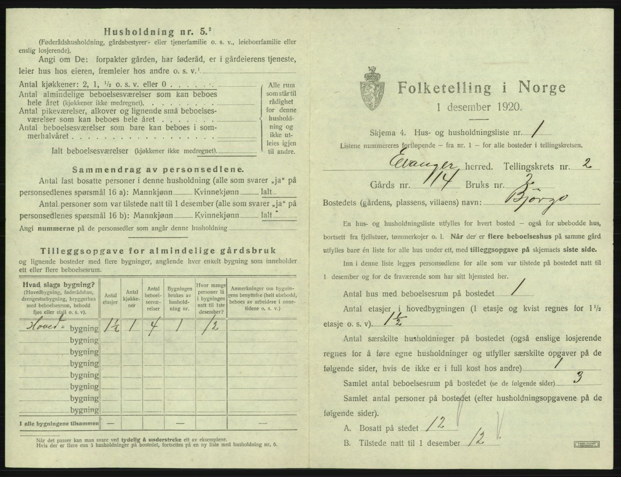 SAB, 1920 census for Evanger, 1920, p. 103