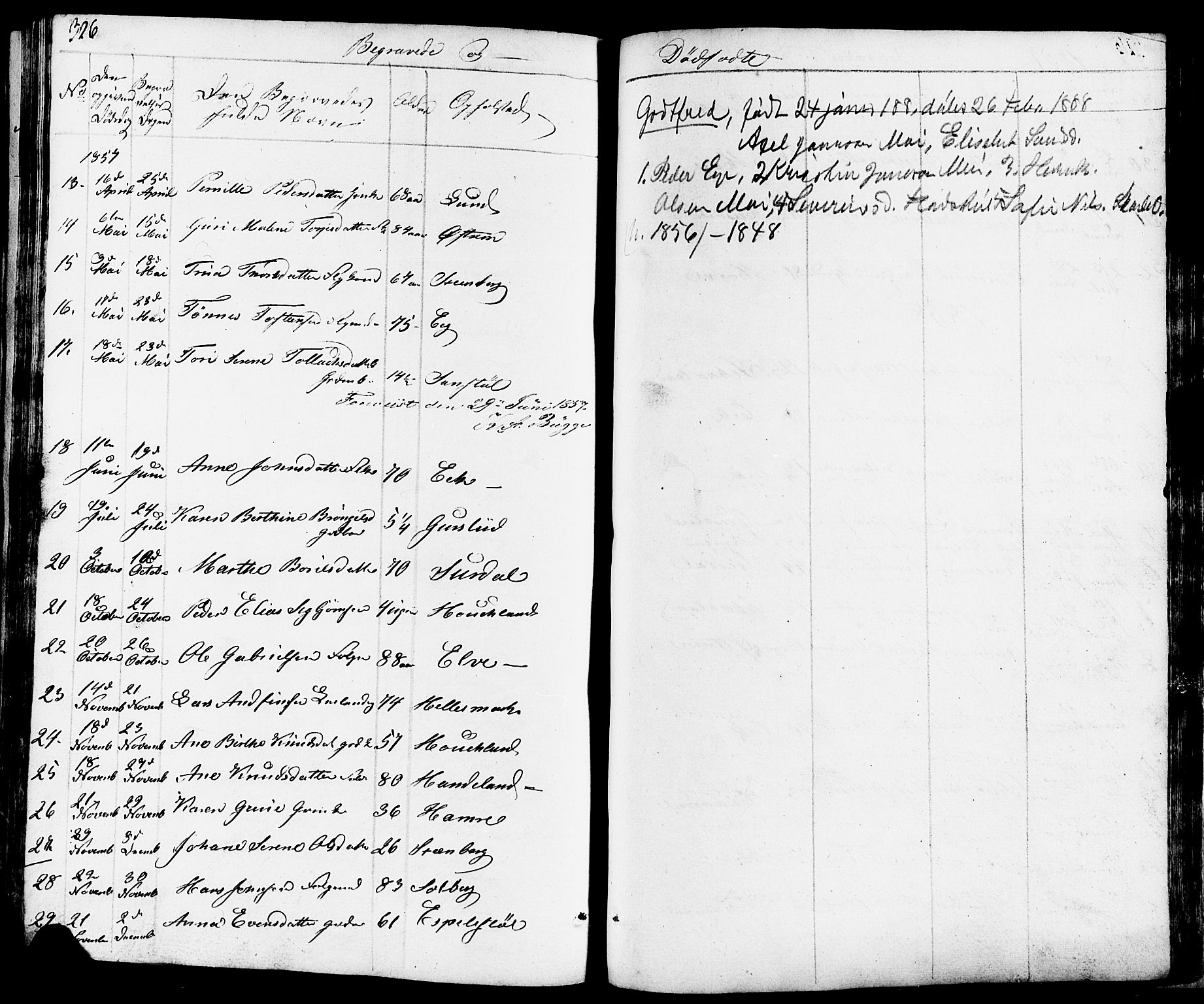 Lund sokneprestkontor, SAST/A-101809/S07/L0003: Parish register (copy) no. B 3, 1848-1885, p. 326