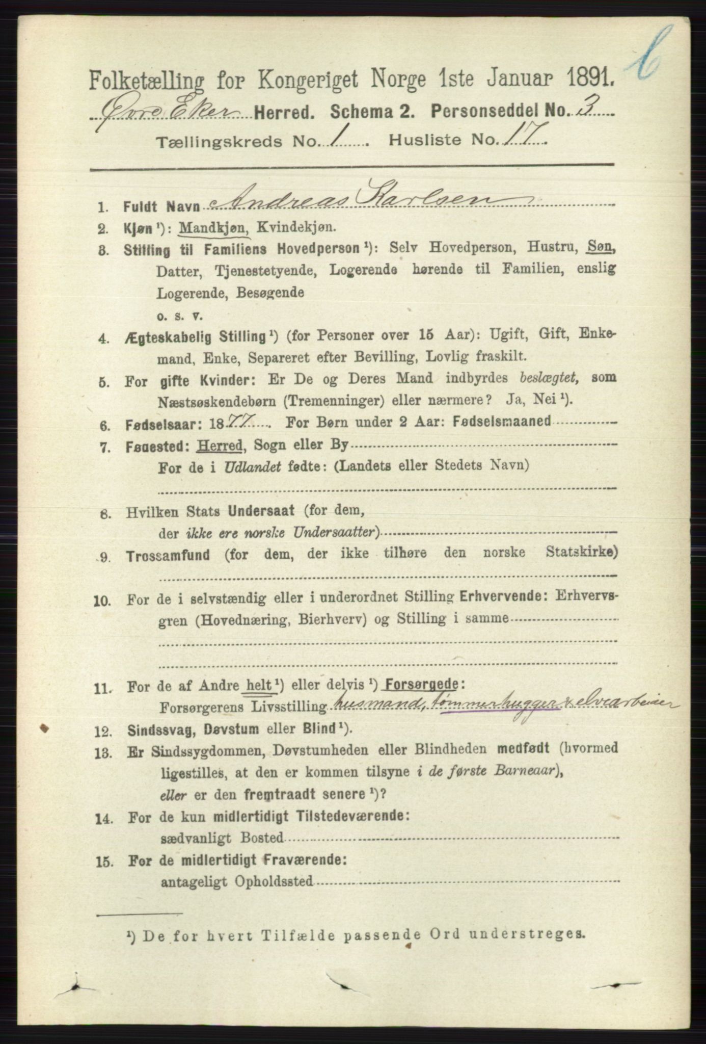 RA, 1891 census for 0624 Øvre Eiker, 1891, p. 7911