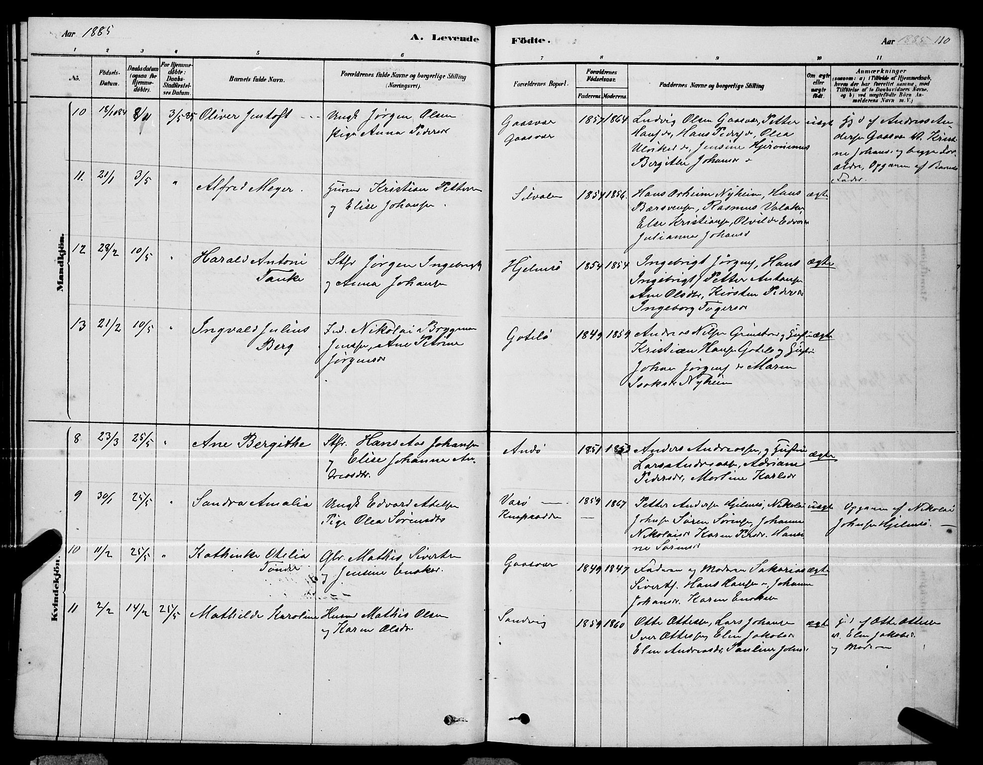 Ministerialprotokoller, klokkerbøker og fødselsregistre - Nordland, AV/SAT-A-1459/834/L0513: Parish register (copy) no. 834C04, 1877-1892, p. 110