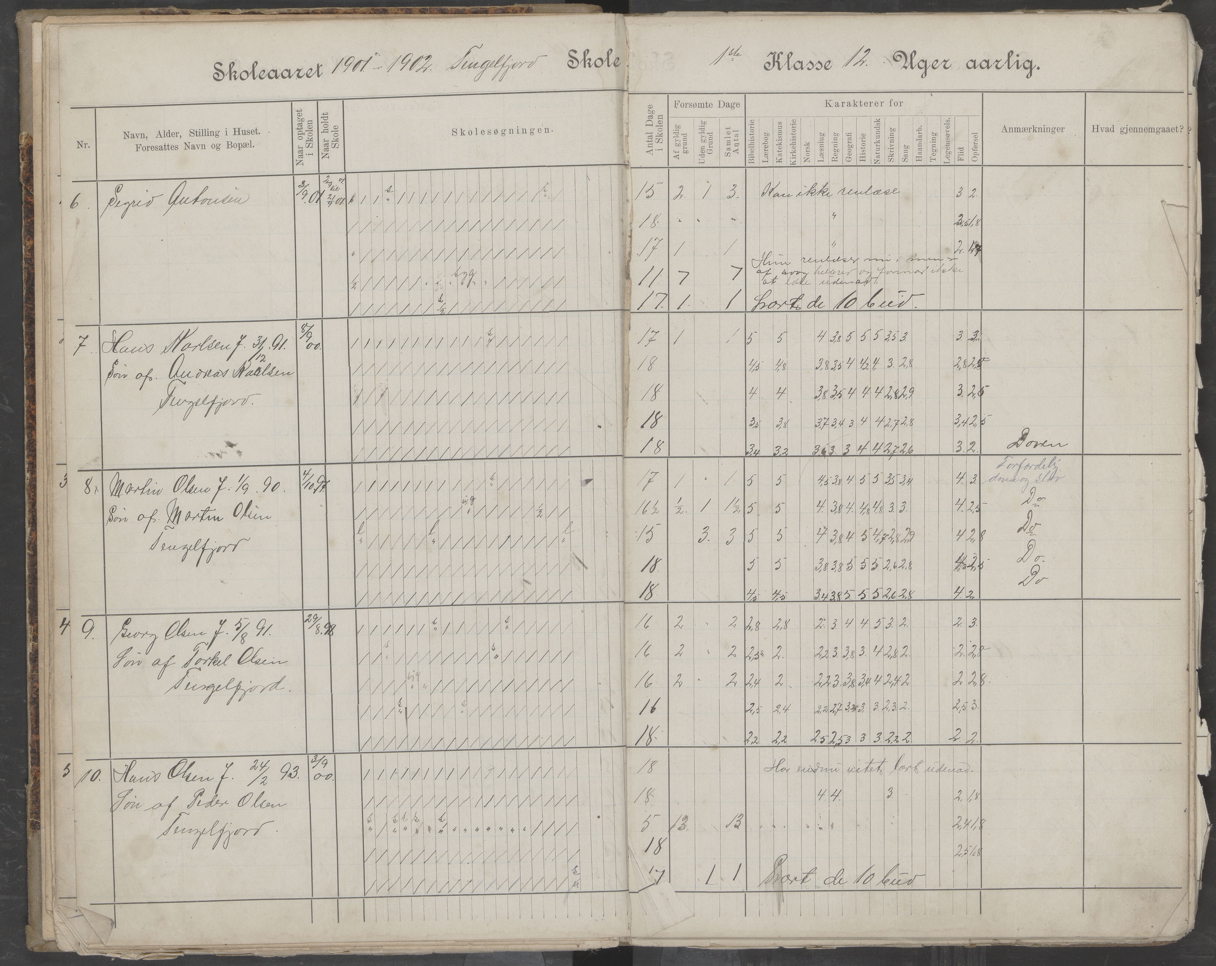 Hadsel kommune. Tengelfjord skolekrets, AIN/K-18660.510.04/G/L0001: Skoleprotokoll for Tengelfjord skole, 1899-1908