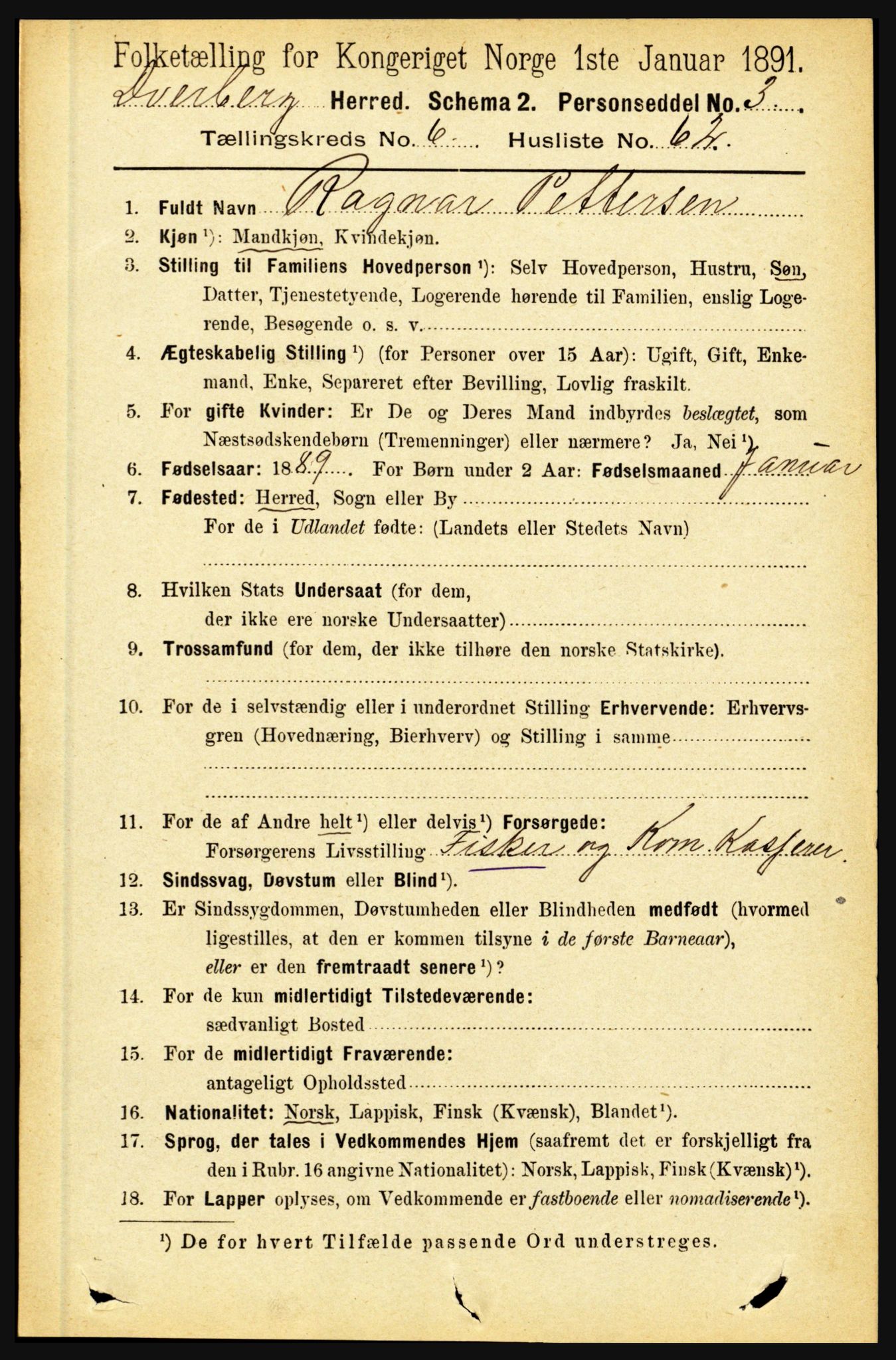 RA, 1891 census for 1872 Dverberg, 1891, p. 2501