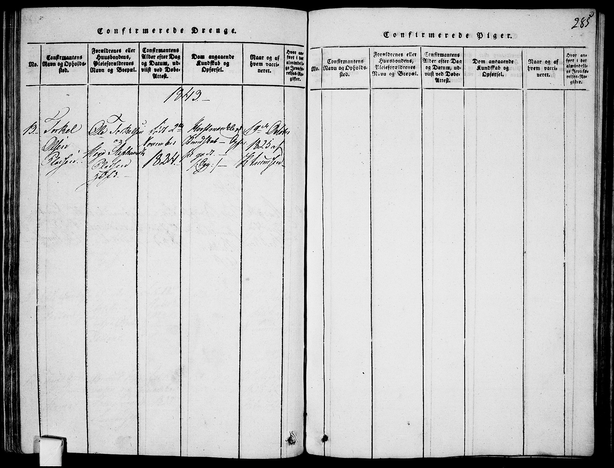 Mo kirkebøker, AV/SAKO-A-286/F/Fa/L0004: Parish register (official) no. I 4, 1814-1844, p. 285