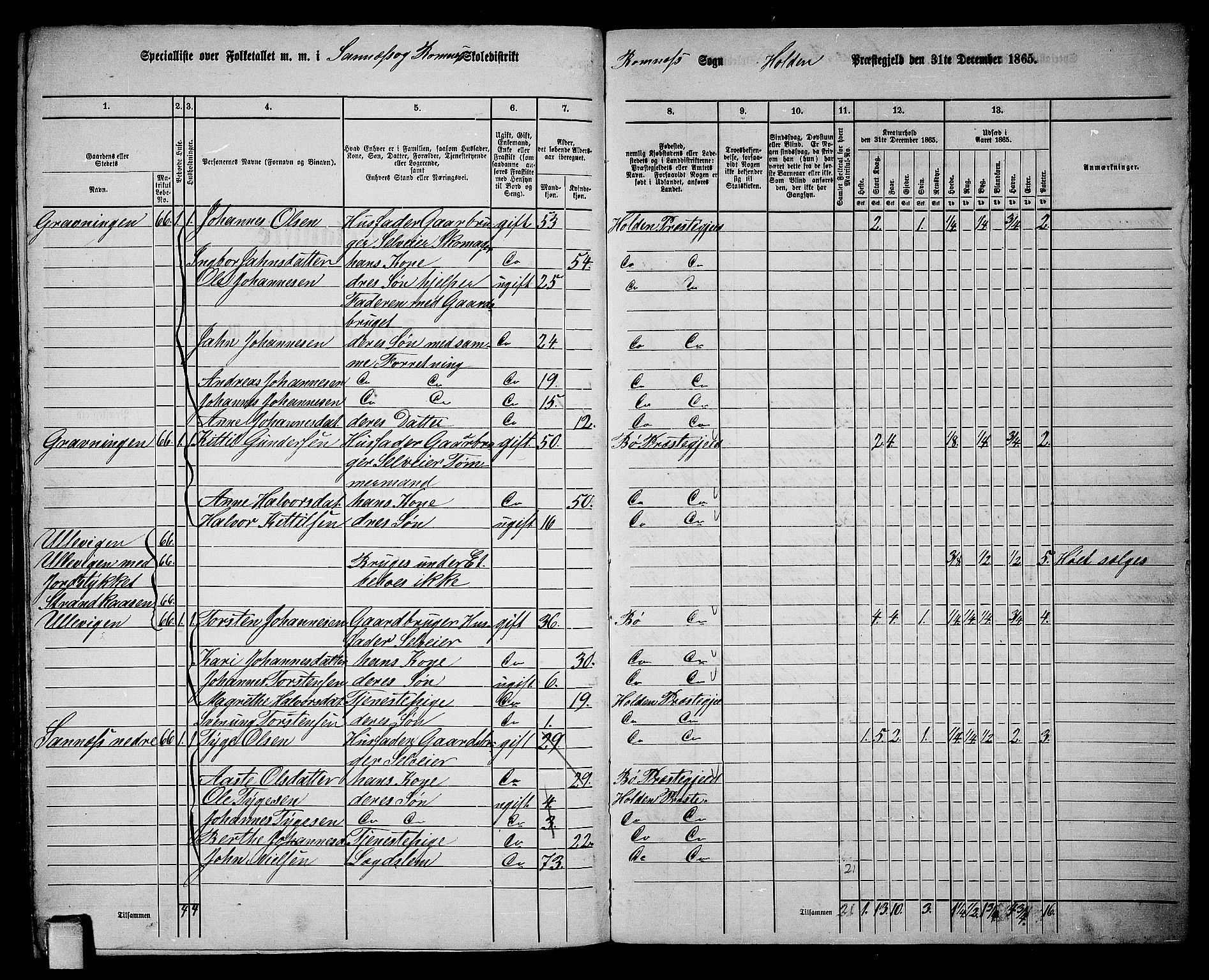 RA, 1865 census for Holla, 1865, p. 144