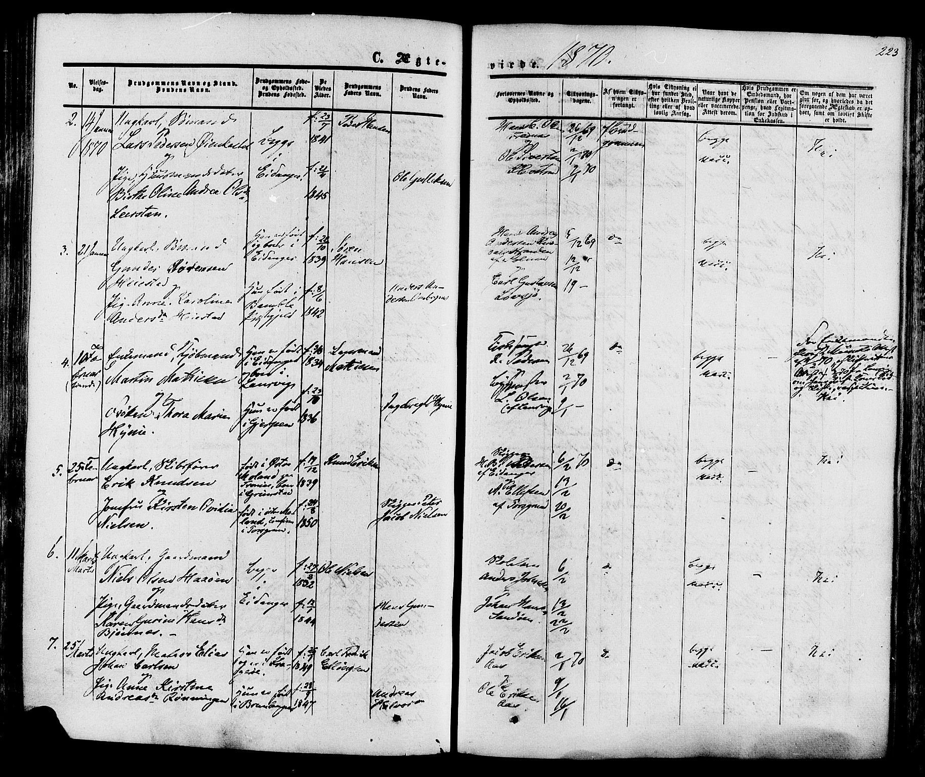 Eidanger kirkebøker, SAKO/A-261/F/Fa/L0010: Parish register (official) no. 10, 1859-1874, p. 223