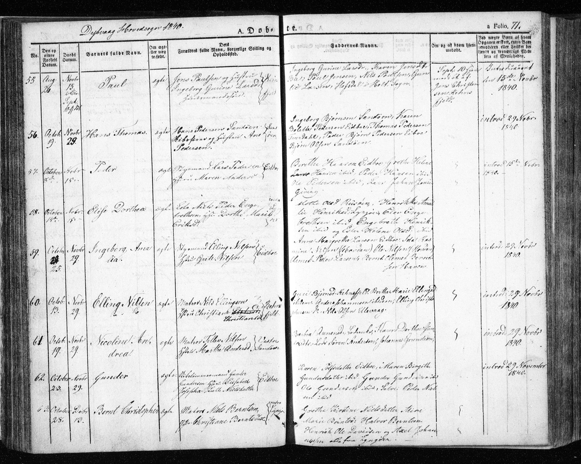 Dypvåg sokneprestkontor, AV/SAK-1111-0007/F/Fa/Faa/L0004: Parish register (official) no. A 4, 1824-1840, p. 71