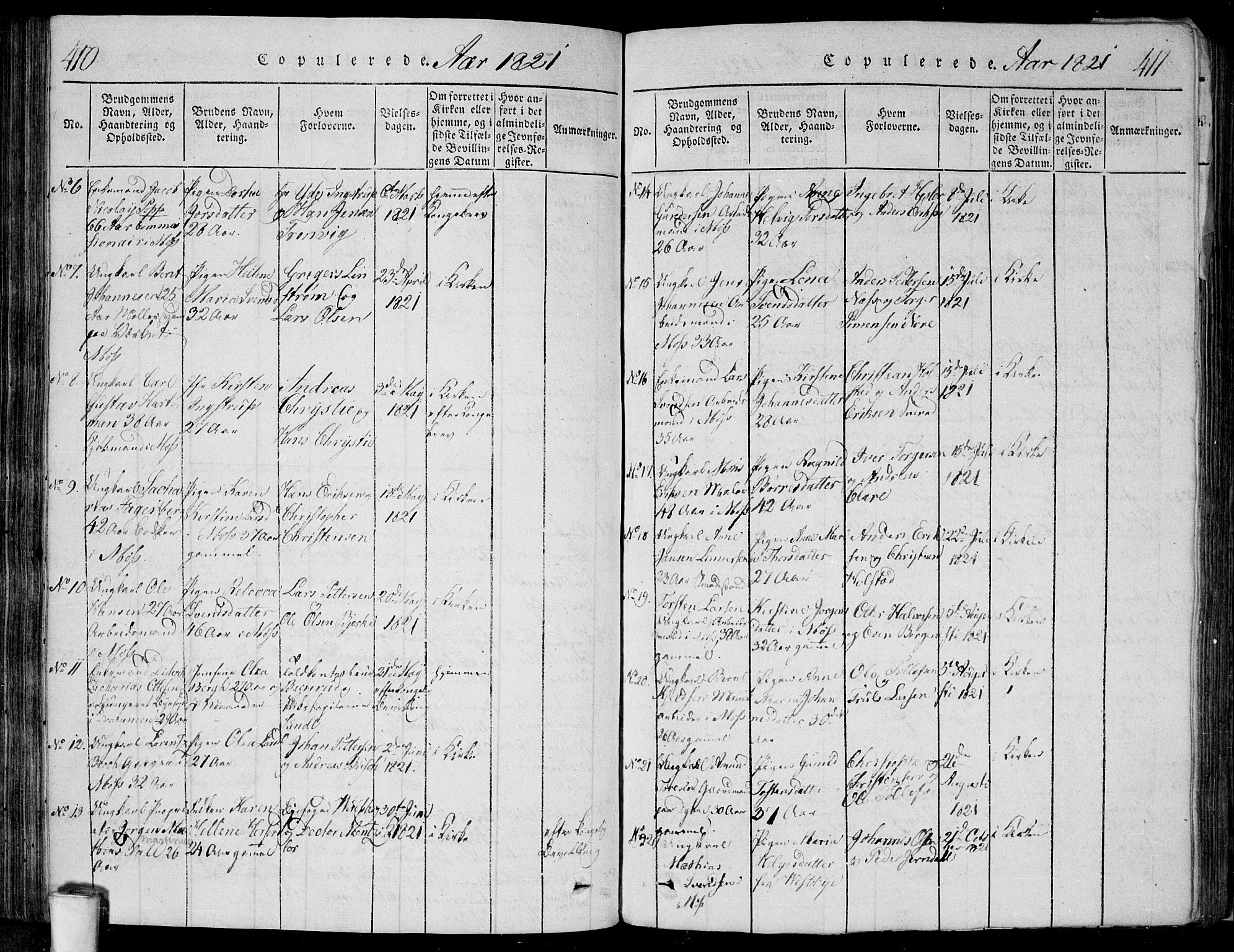 Moss prestekontor Kirkebøker, SAO/A-2003/F/Fa/L0005: Parish register (official) no. I 5, 1814-1828, p. 410-411