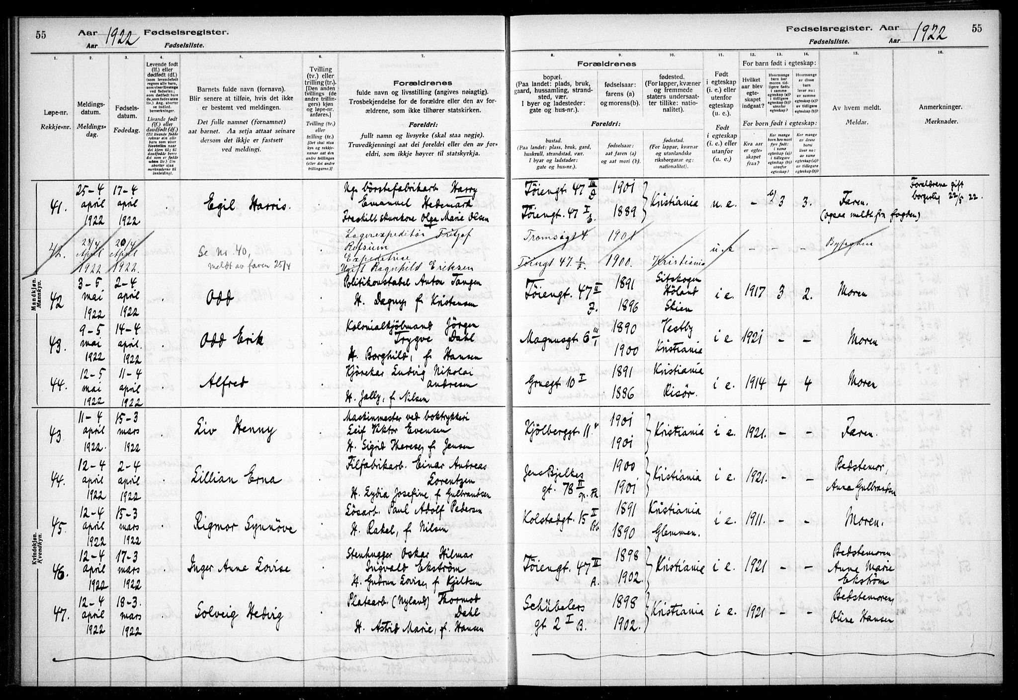 Kampen prestekontor Kirkebøker, AV/SAO-A-10853/J/Ja/L0002: Birth register no. 2, 1920-1935, p. 55