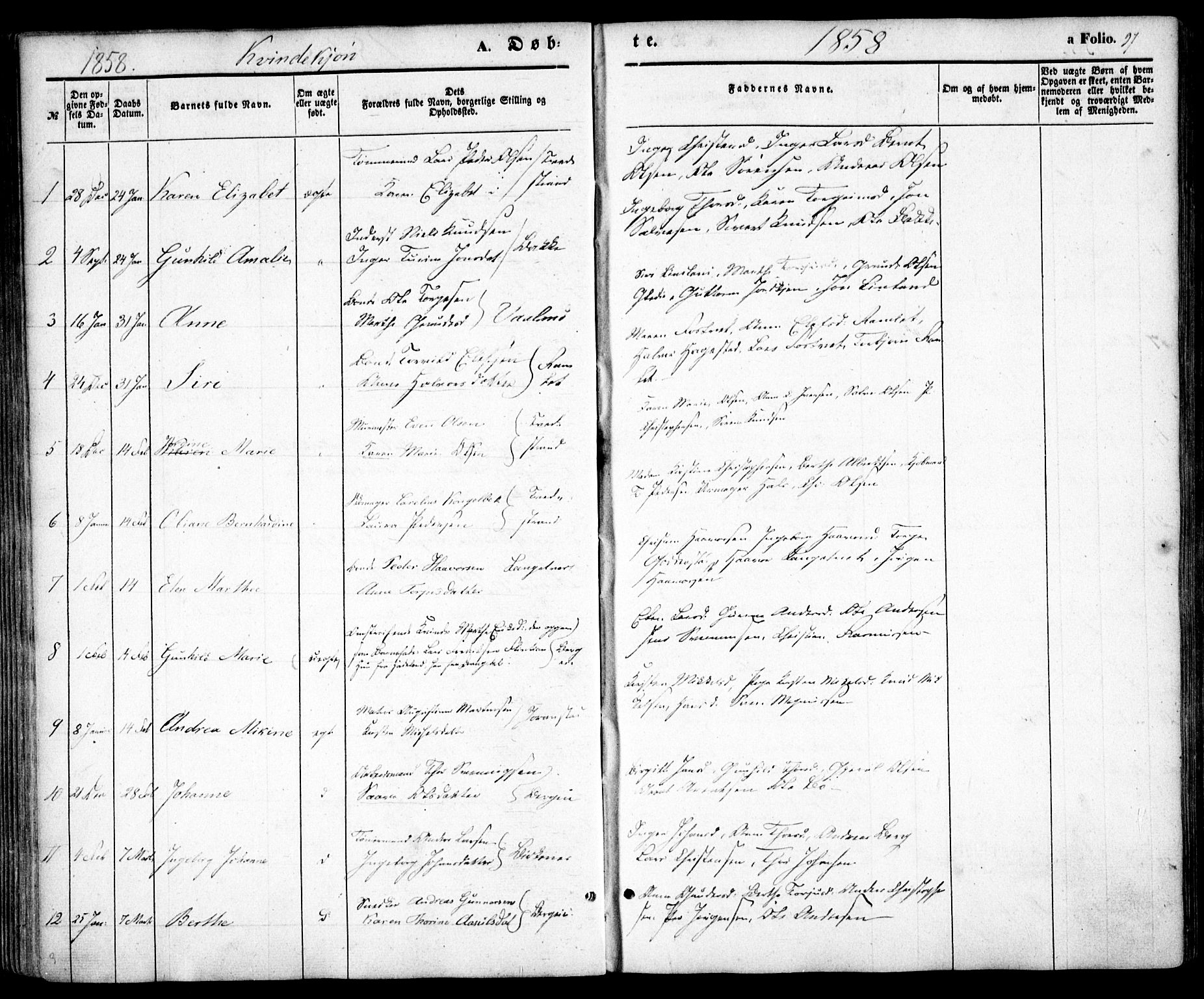 Holt sokneprestkontor, AV/SAK-1111-0021/F/Fa/L0008: Parish register (official) no. A 8, 1849-1860, p. 97