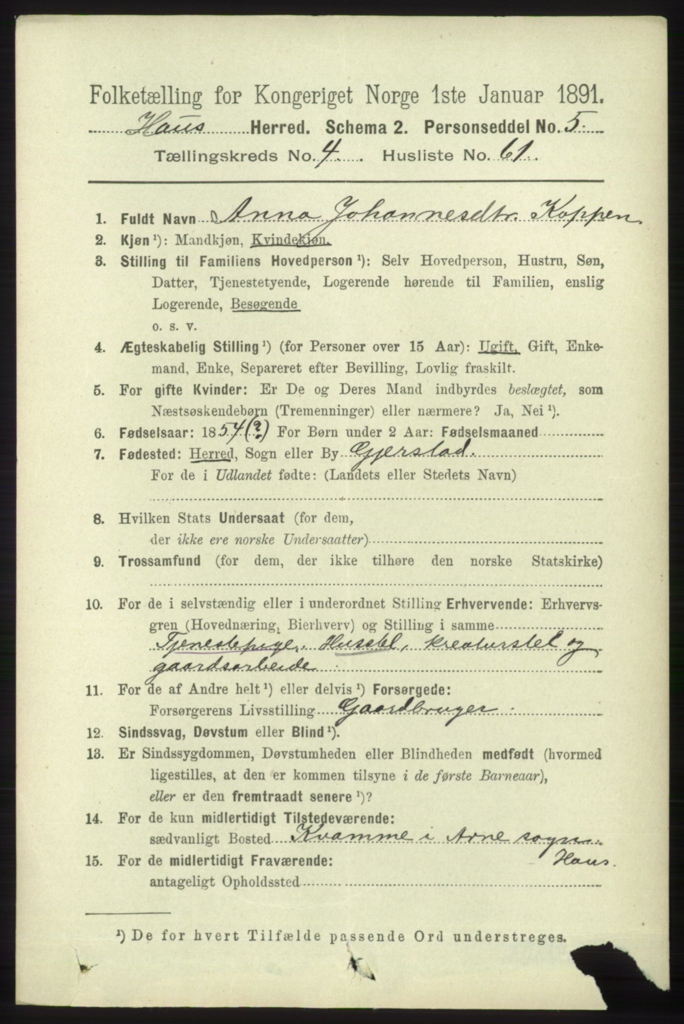 RA, 1891 census for 1250 Haus, 1891, p. 1746