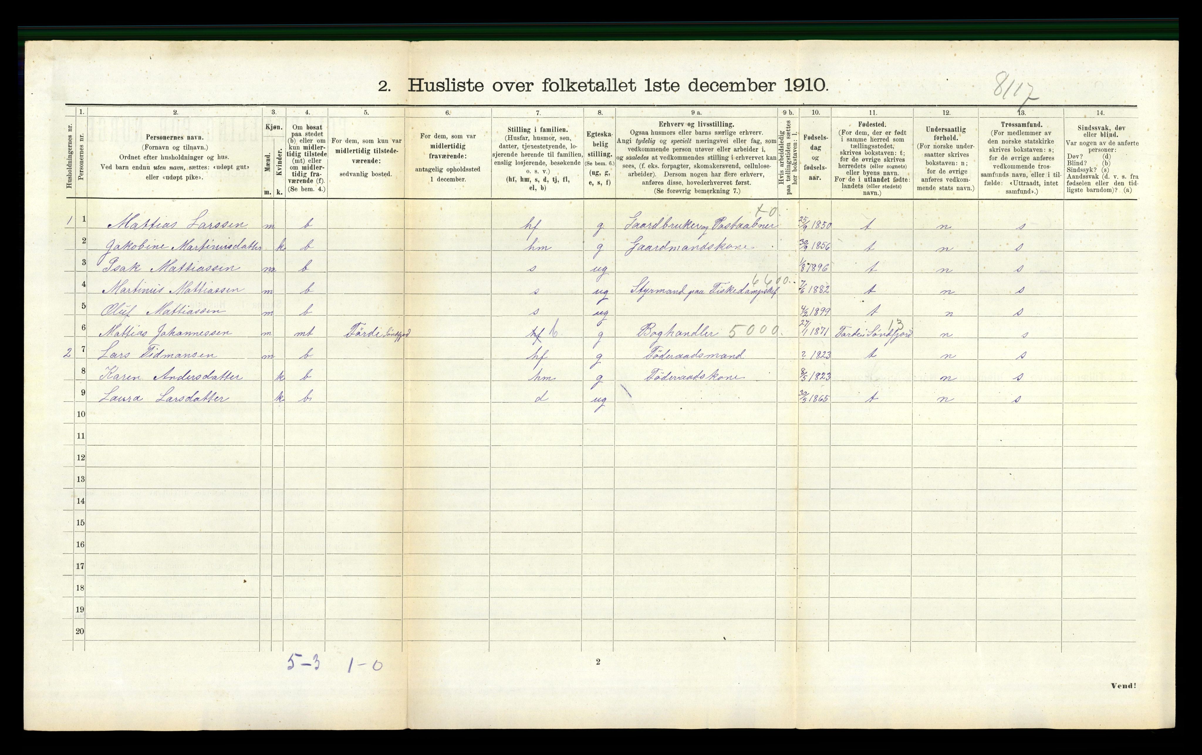 RA, 1910 census for Vanylven, 1910, p. 458