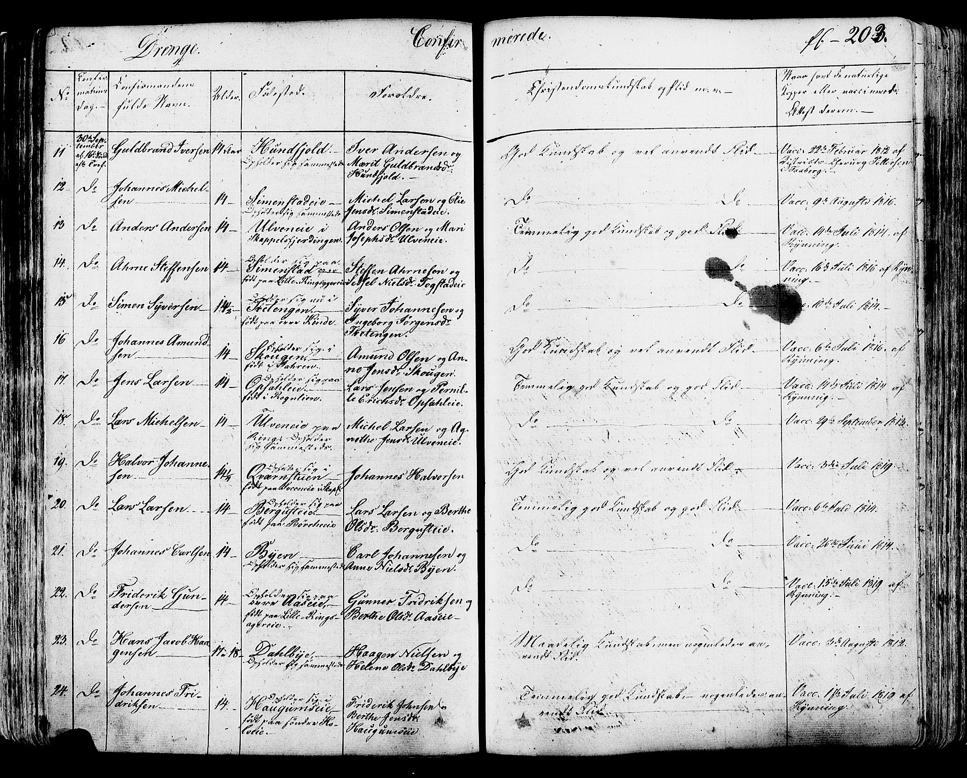 Ringsaker prestekontor, SAH/PREST-014/K/Ka/L0007: Parish register (official) no. 7A, 1826-1837, p. 203