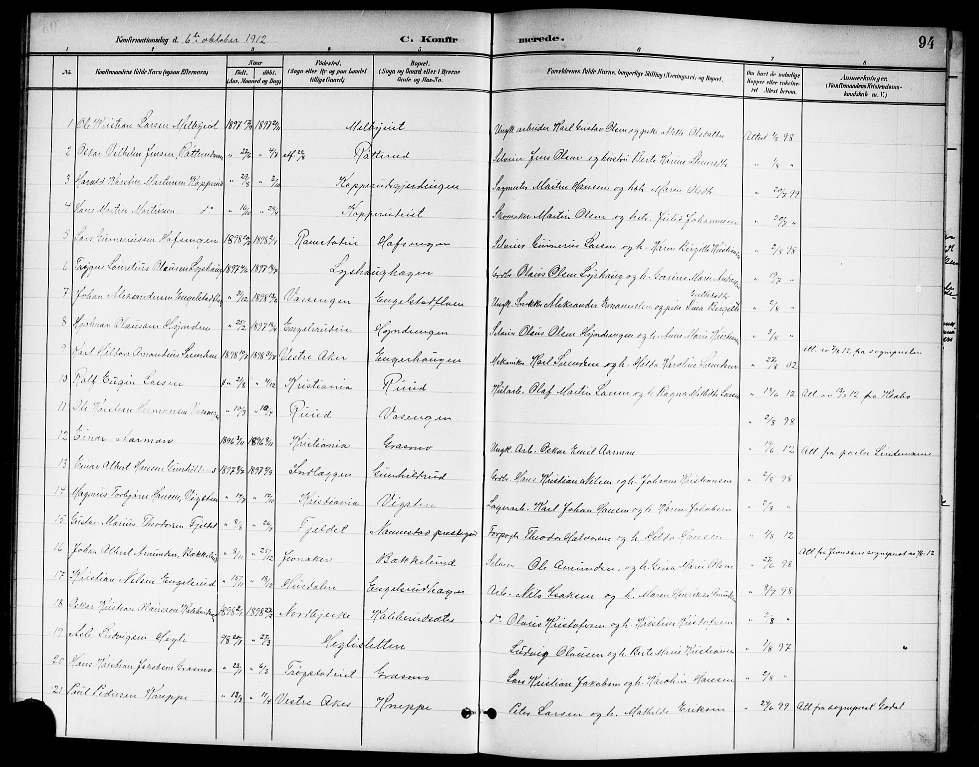 Nannestad prestekontor Kirkebøker, SAO/A-10414a/G/Ga/L0002: Parish register (copy) no. I 2, 1901-1913, p. 94