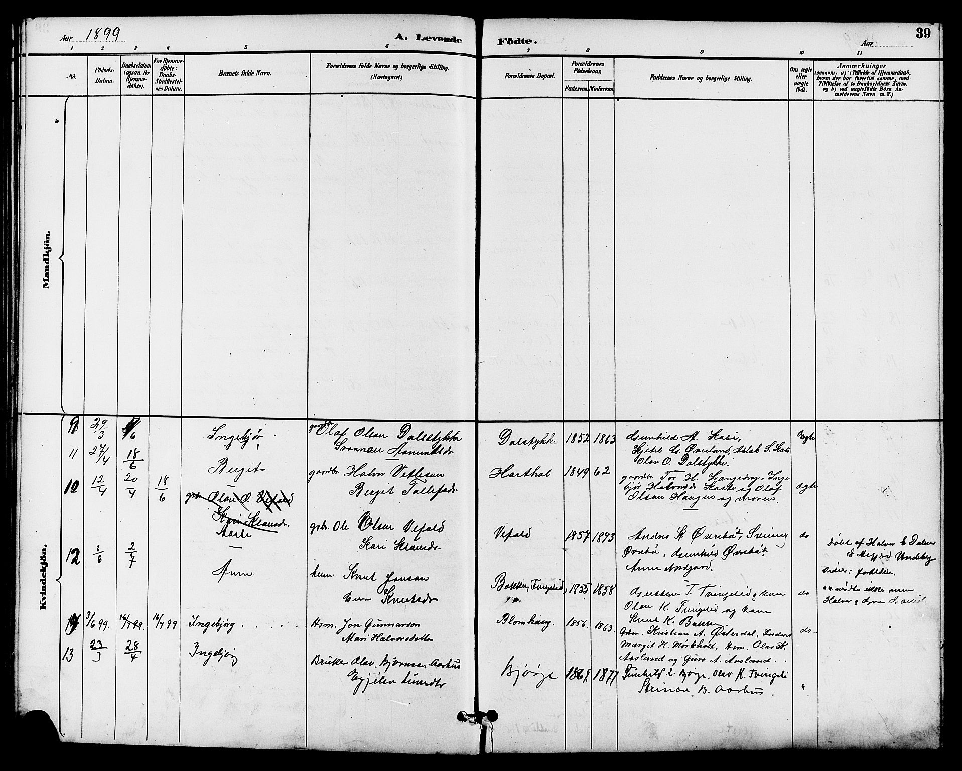 Seljord kirkebøker, SAKO/A-20/G/Ga/L0005: Parish register (copy) no. I 5, 1887-1914, p. 39