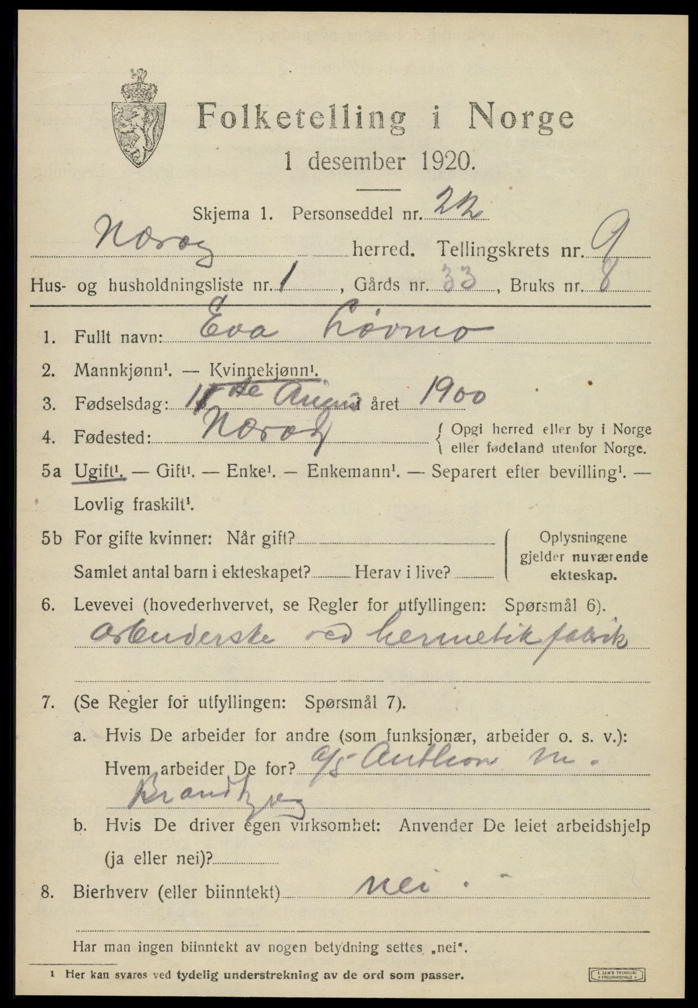 SAT, 1920 census for Nærøy, 1920, p. 4775