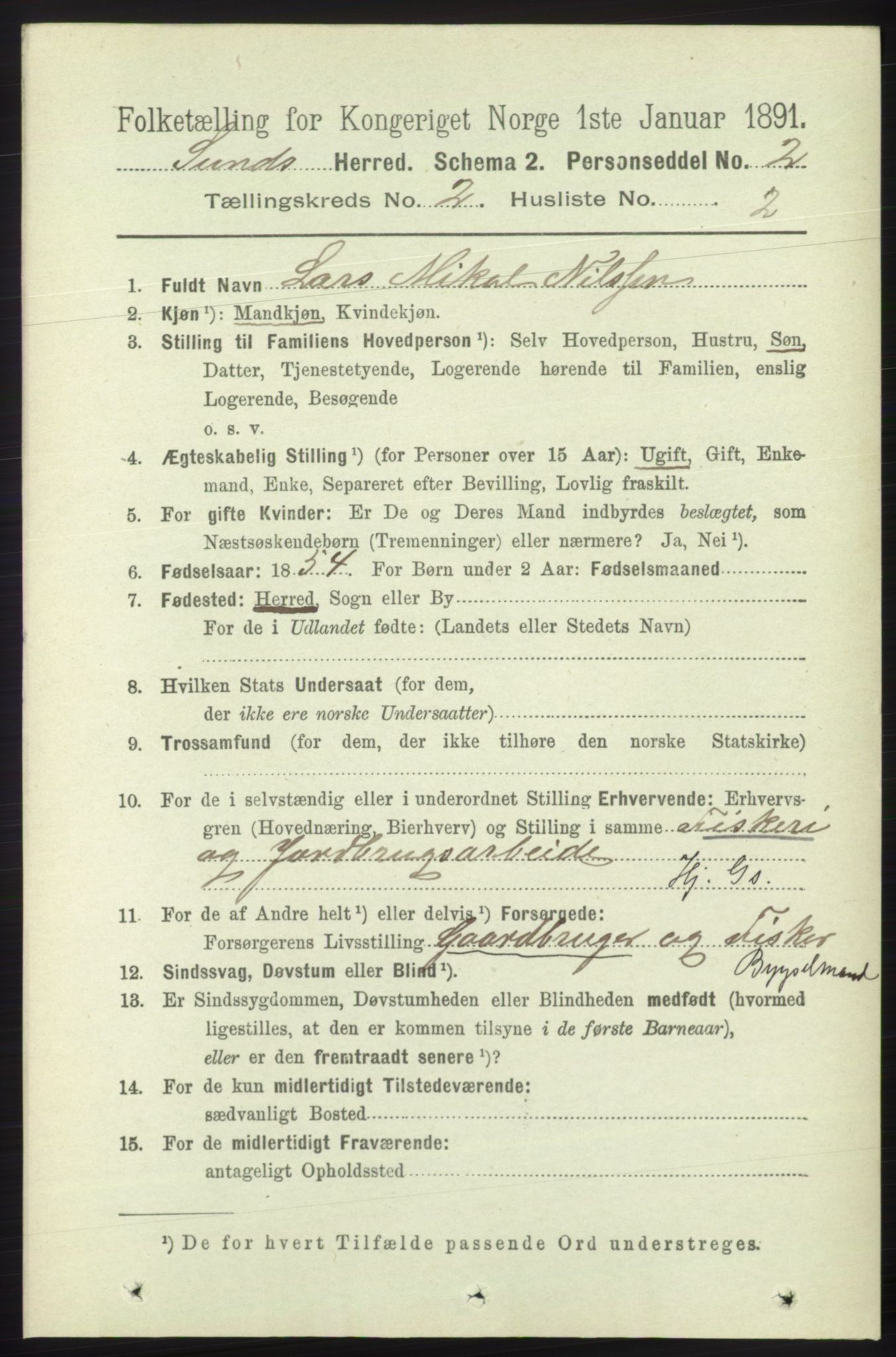 RA, 1891 census for 1245 Sund, 1891, p. 597