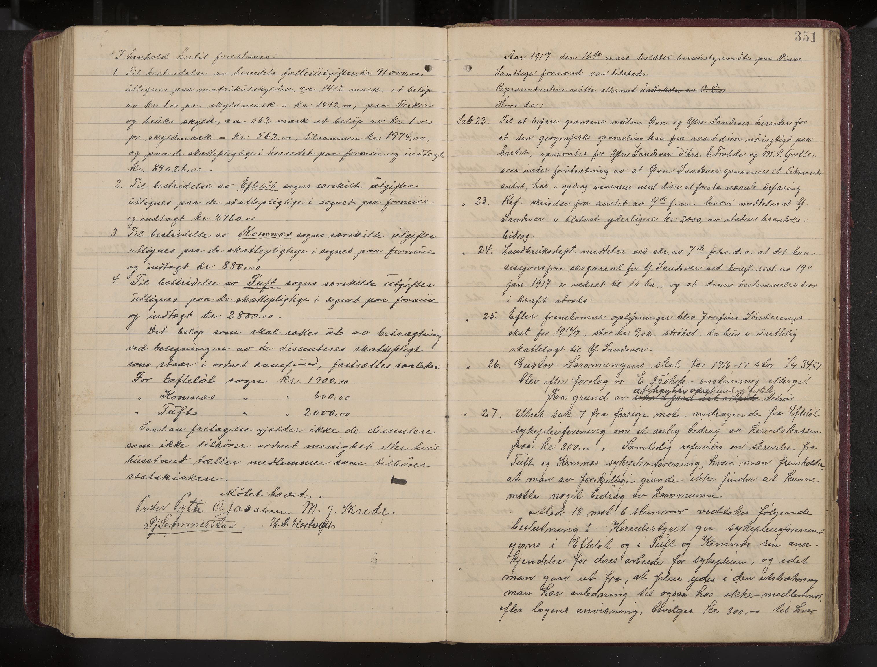 Ytre Sandsvær formannskap og sentraladministrasjon, IKAK/0629021/A/Aa/L0001: Møtebok med register, 1902-1919, p. 351