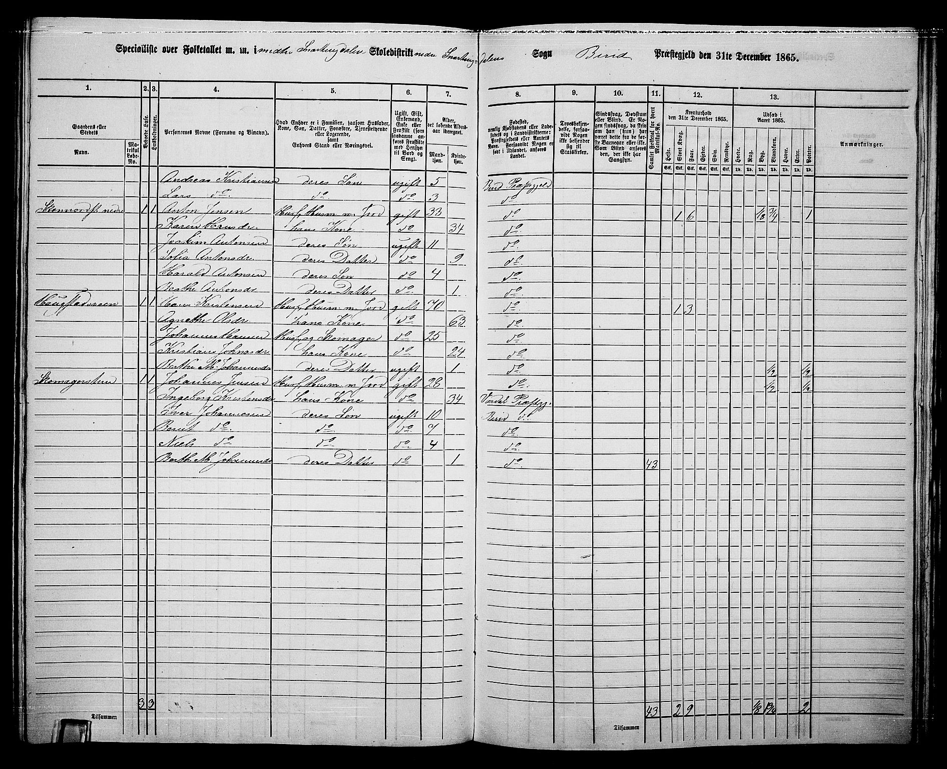 RA, 1865 census for Biri, 1865, p. 158