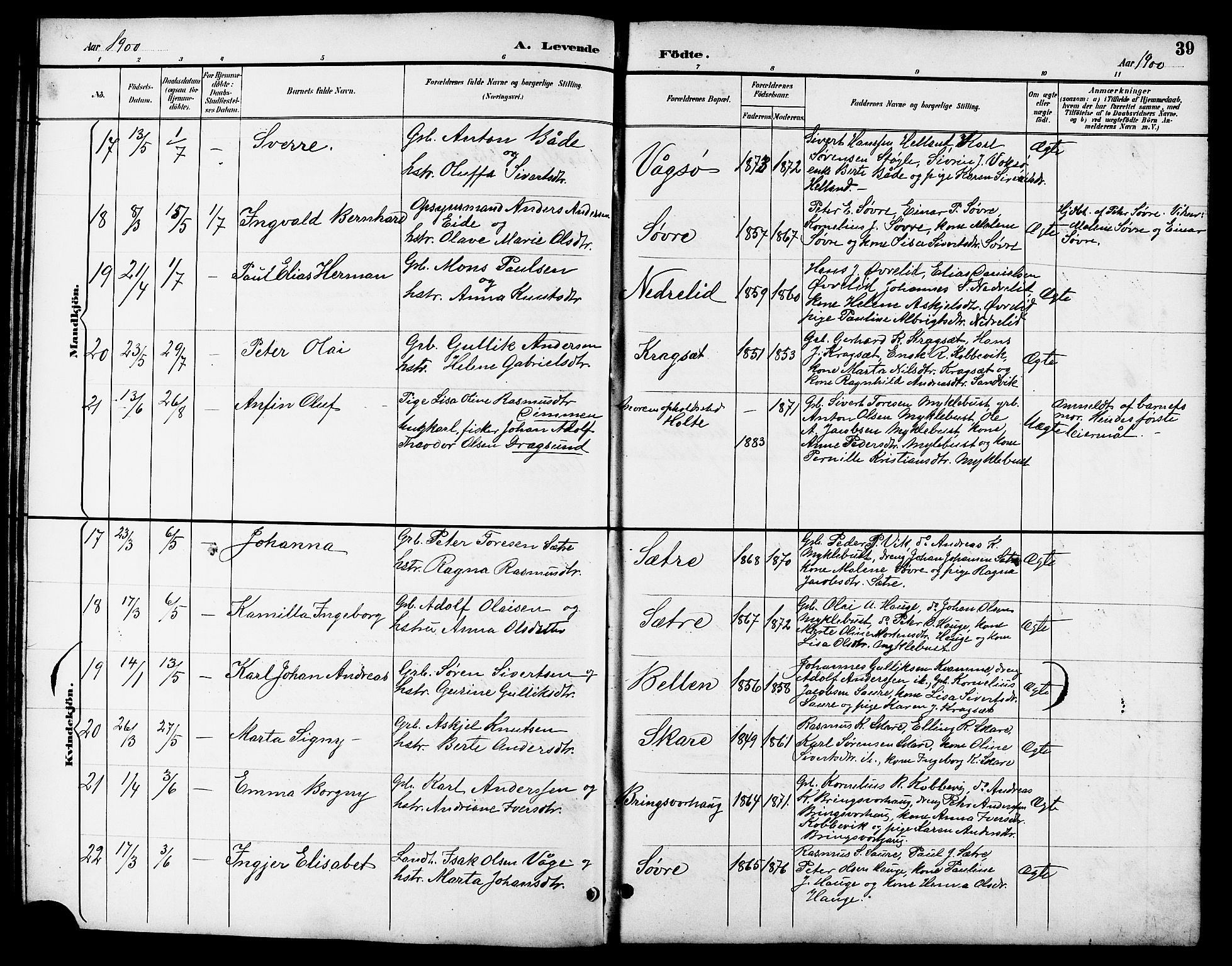 Ministerialprotokoller, klokkerbøker og fødselsregistre - Møre og Romsdal, AV/SAT-A-1454/503/L0049: Parish register (copy) no. 503C04, 1894-1915, p. 39