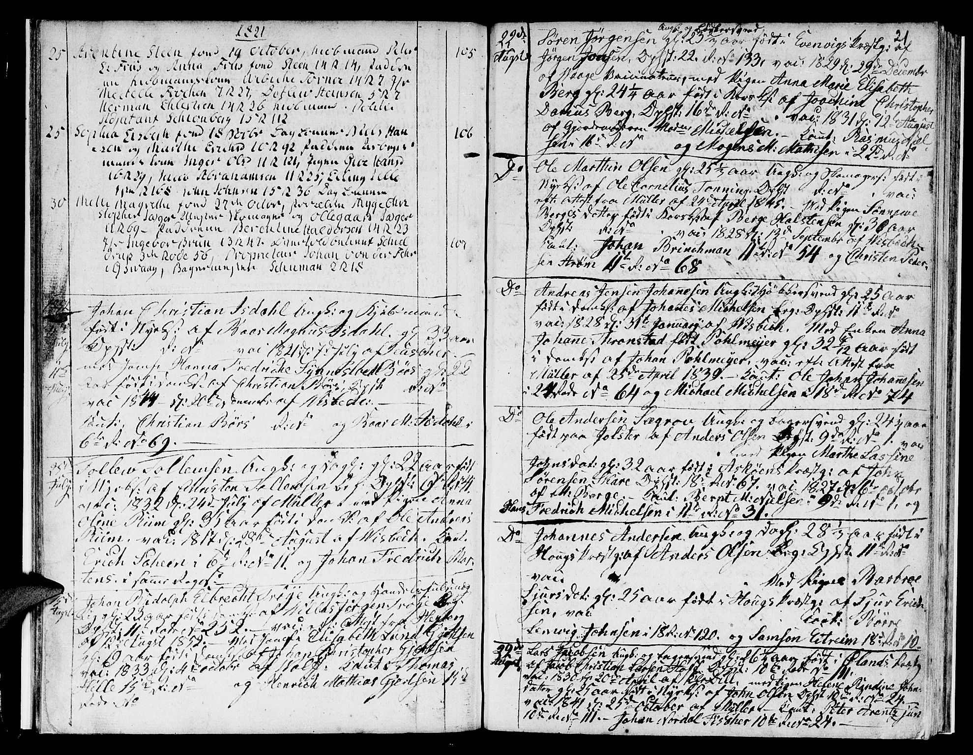 Domkirken sokneprestembete, SAB/A-74801/H/Hab/L0003: Parish register (copy) no. A 3, 1820-1853, p. 21