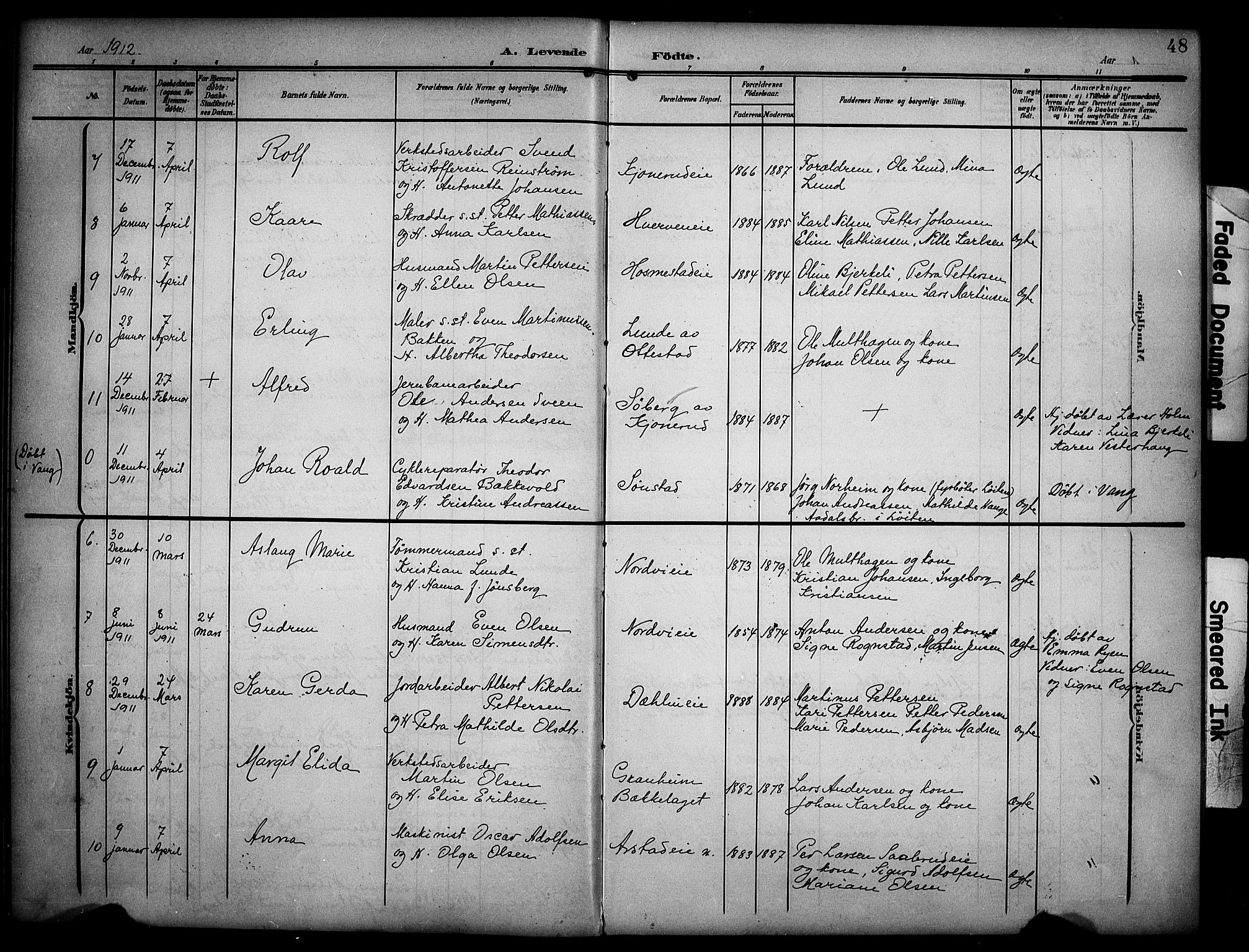 Stange prestekontor, AV/SAH-PREST-002/K/L0022: Parish register (official) no. 22, 1903-1914, p. 48