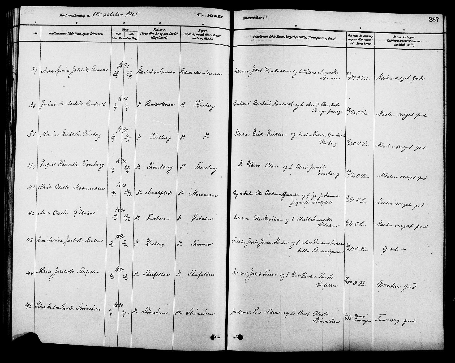 Alvdal prestekontor, AV/SAH-PREST-060/H/Ha/Hab/L0003: Parish register (copy) no. 3, 1878-1907, p. 287
